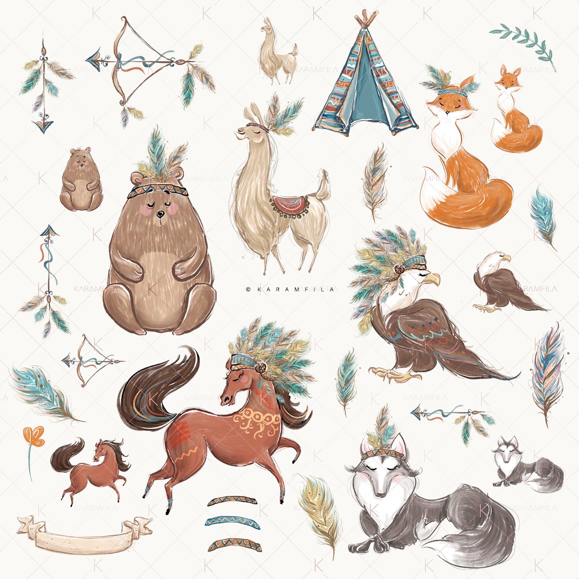 Boho Animals Clipart (101466) | Illustrations | Design Bundles