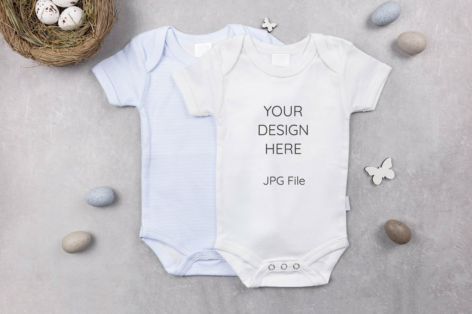 Download Baby Boy Easter White And Blue Bodysuits Onesie Mockup 1264504 Seasonal Design Bundles
