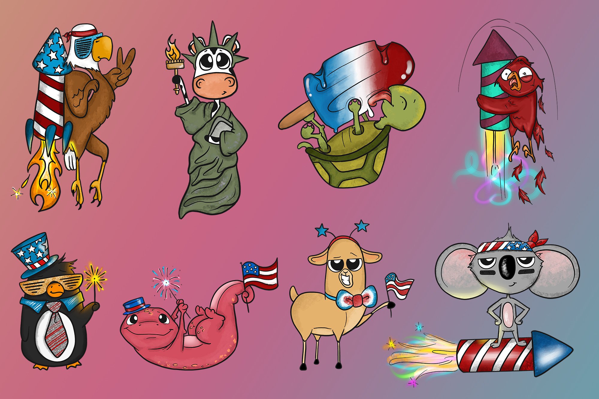 Patriotic Animals Coloring Book PDF 4th Of July Clipart