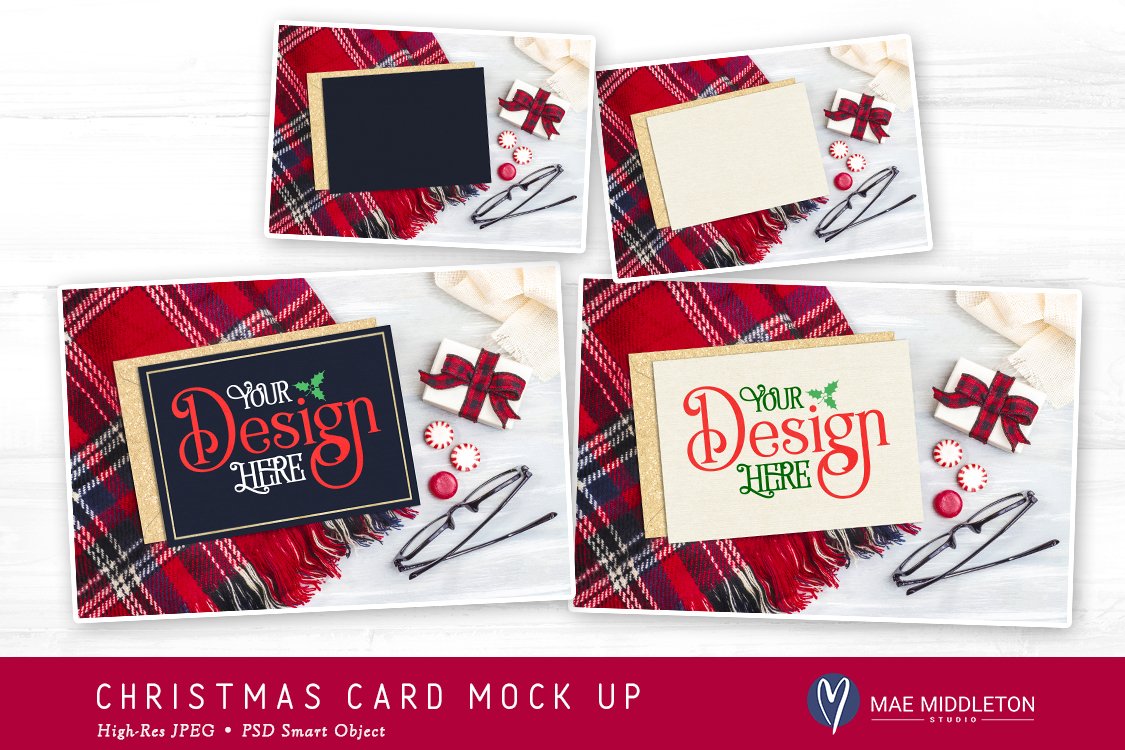 Christmas Greeting Card Mock Up, horizontal card (311959