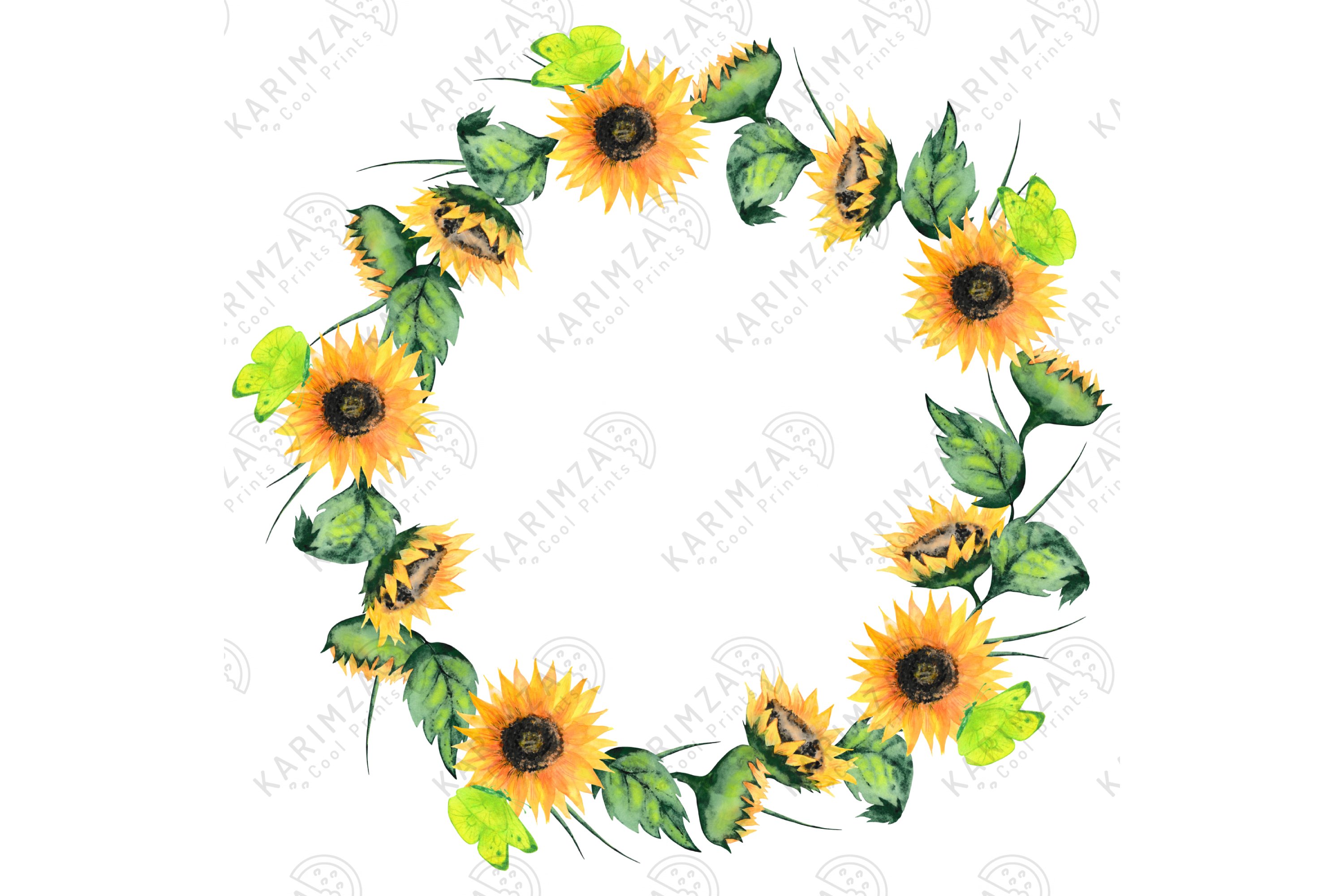 SUNFLOWER WREATH CLIPART, Watercolor Floral Wreaths Png (710747