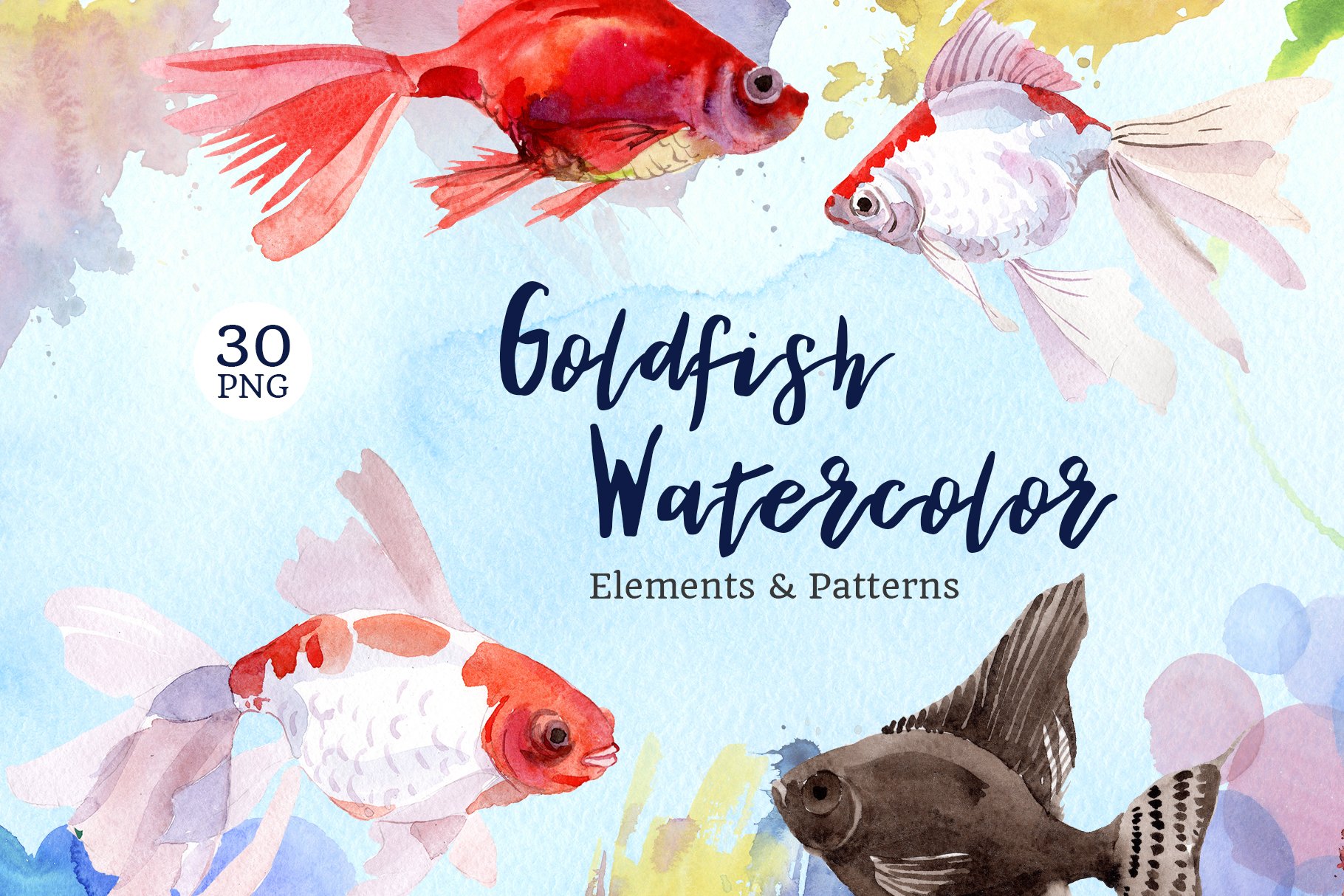 Fairytale Red Goldfish Watercolor PNG example image 1