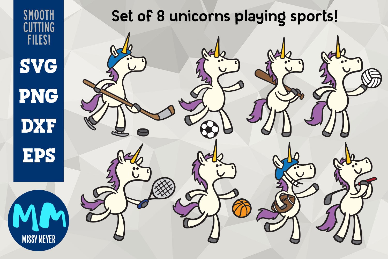 Unicorns Playing Sports set of 8 unicorn cartooons (126704
