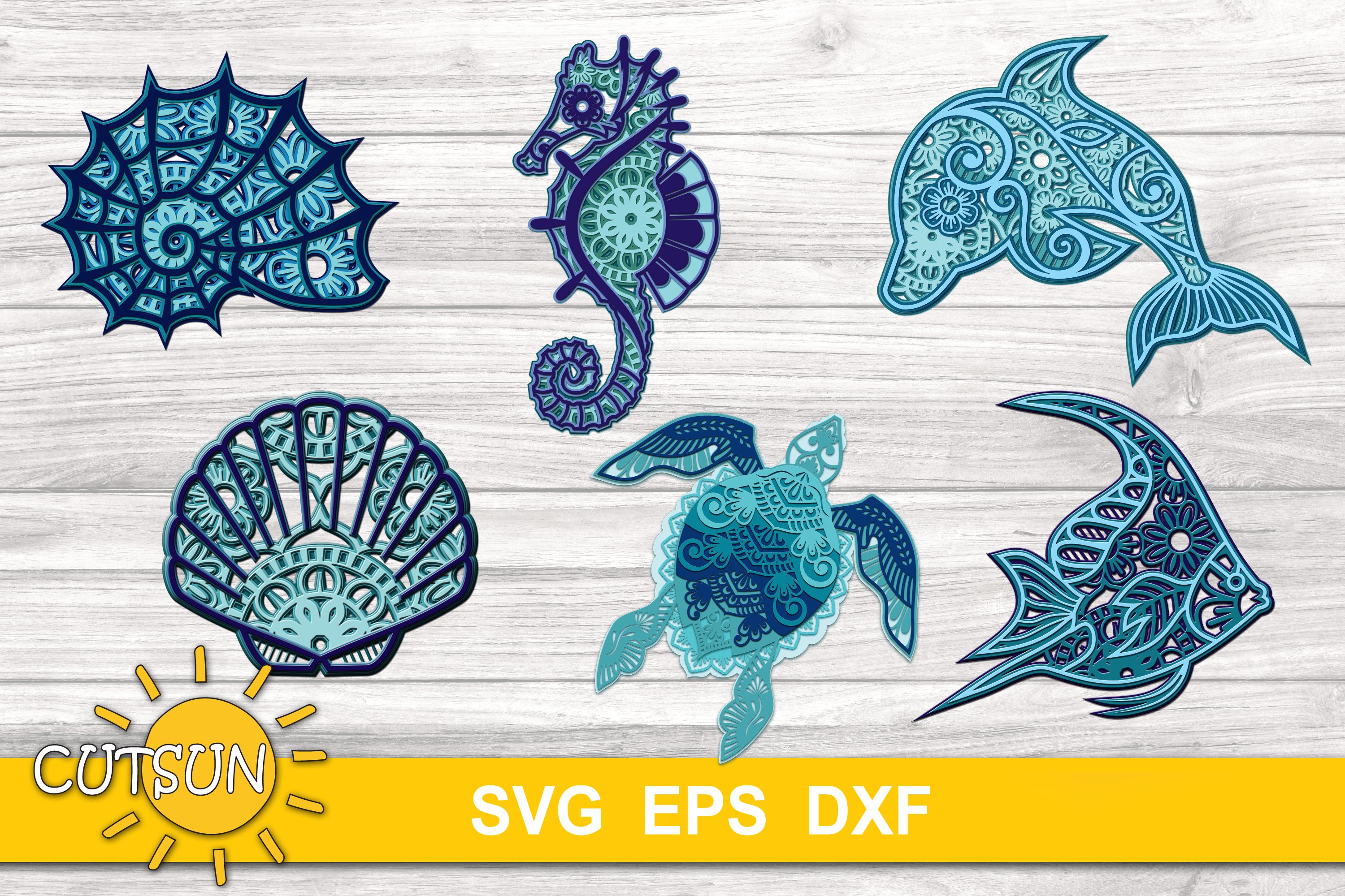 3d Layered Mandala Sea Creatures Svg Bundle 565298 Cut Files Design Bundles