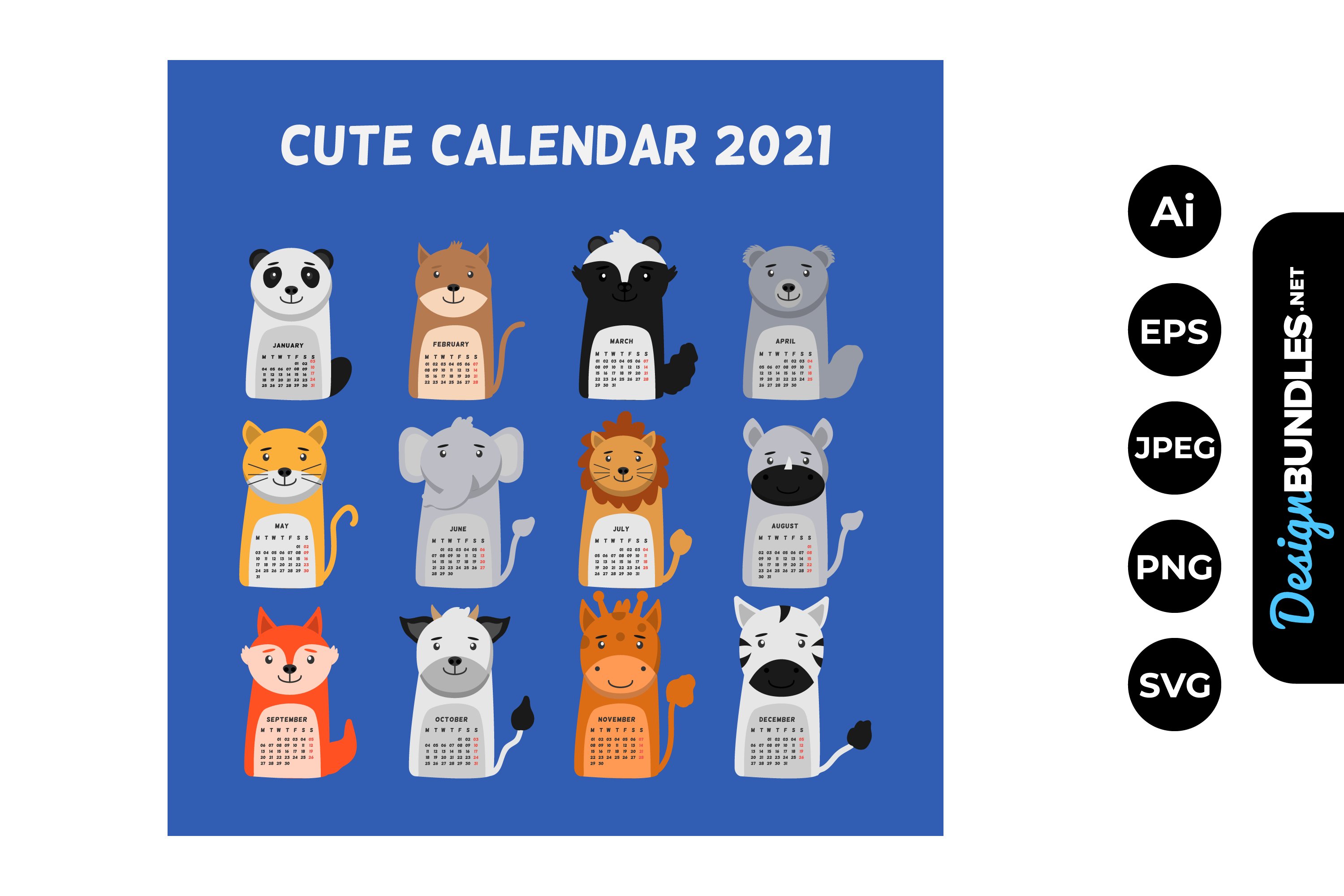 Download 2021 Animal Calendar Illustrations