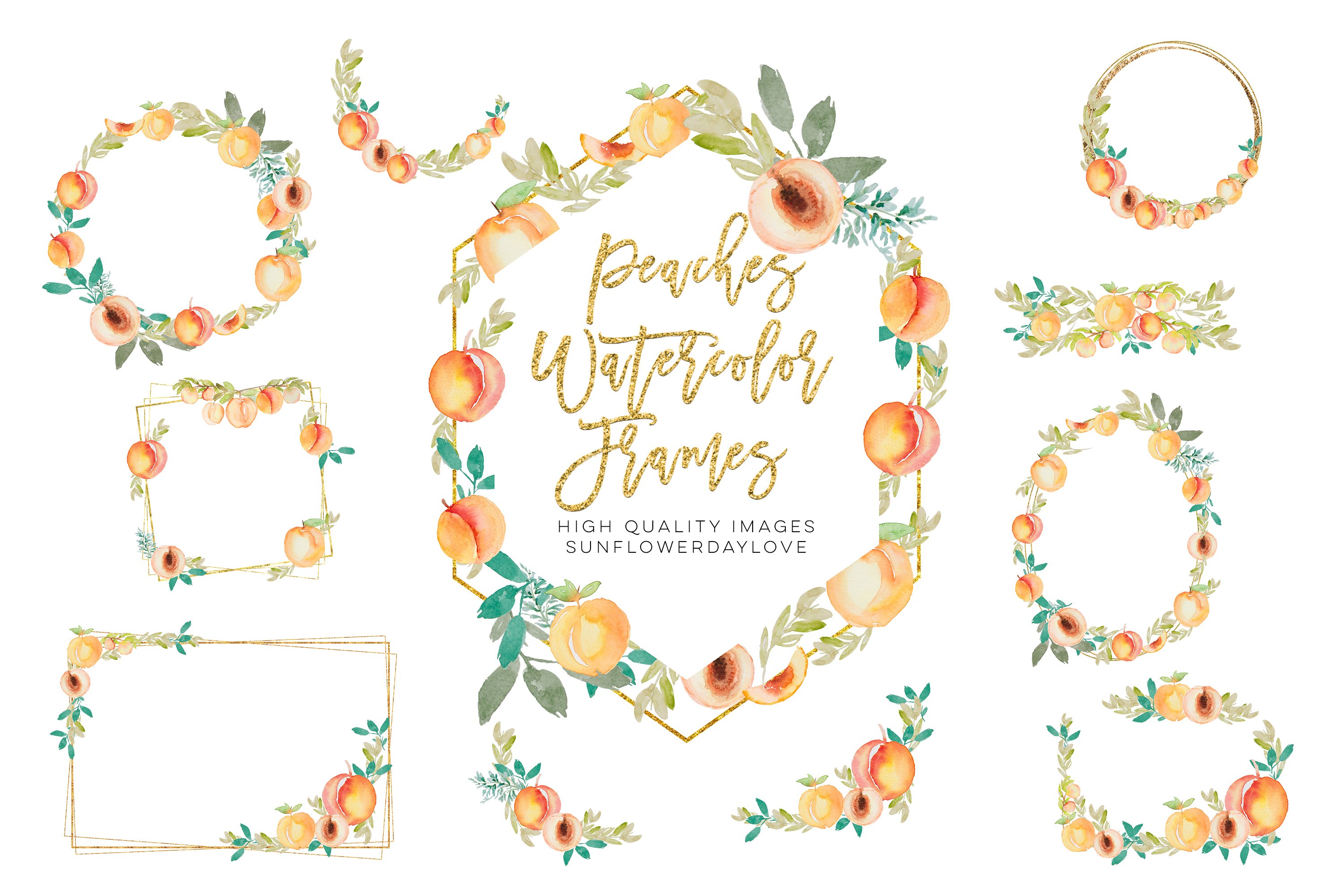 Peaches Watercolor Frames PNG, Peach flowers, sweet peaches (722112