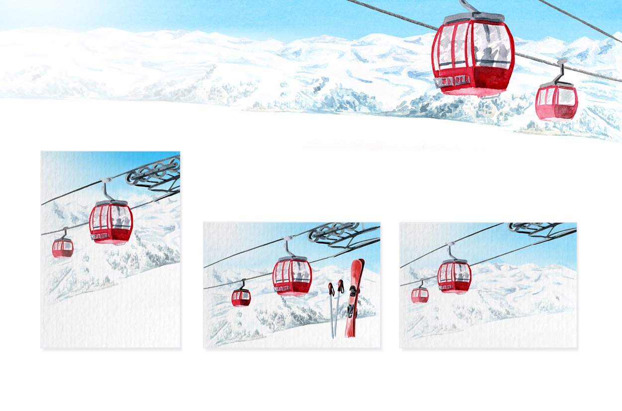 Ski Resort. Watercolor collection (674230) | Illustrations | Design Bundles