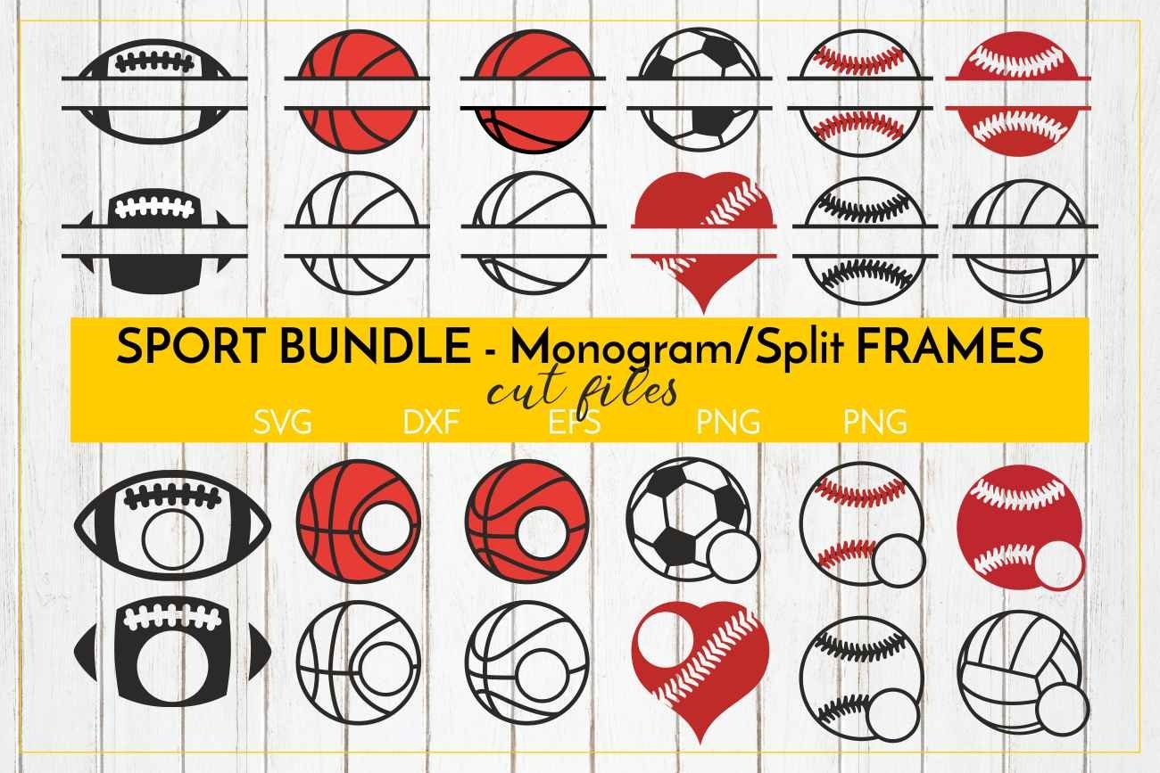SPORTS Monogram / Split Frames BUNDLE SVG Cut files (219522) Cut Files Design Bundles