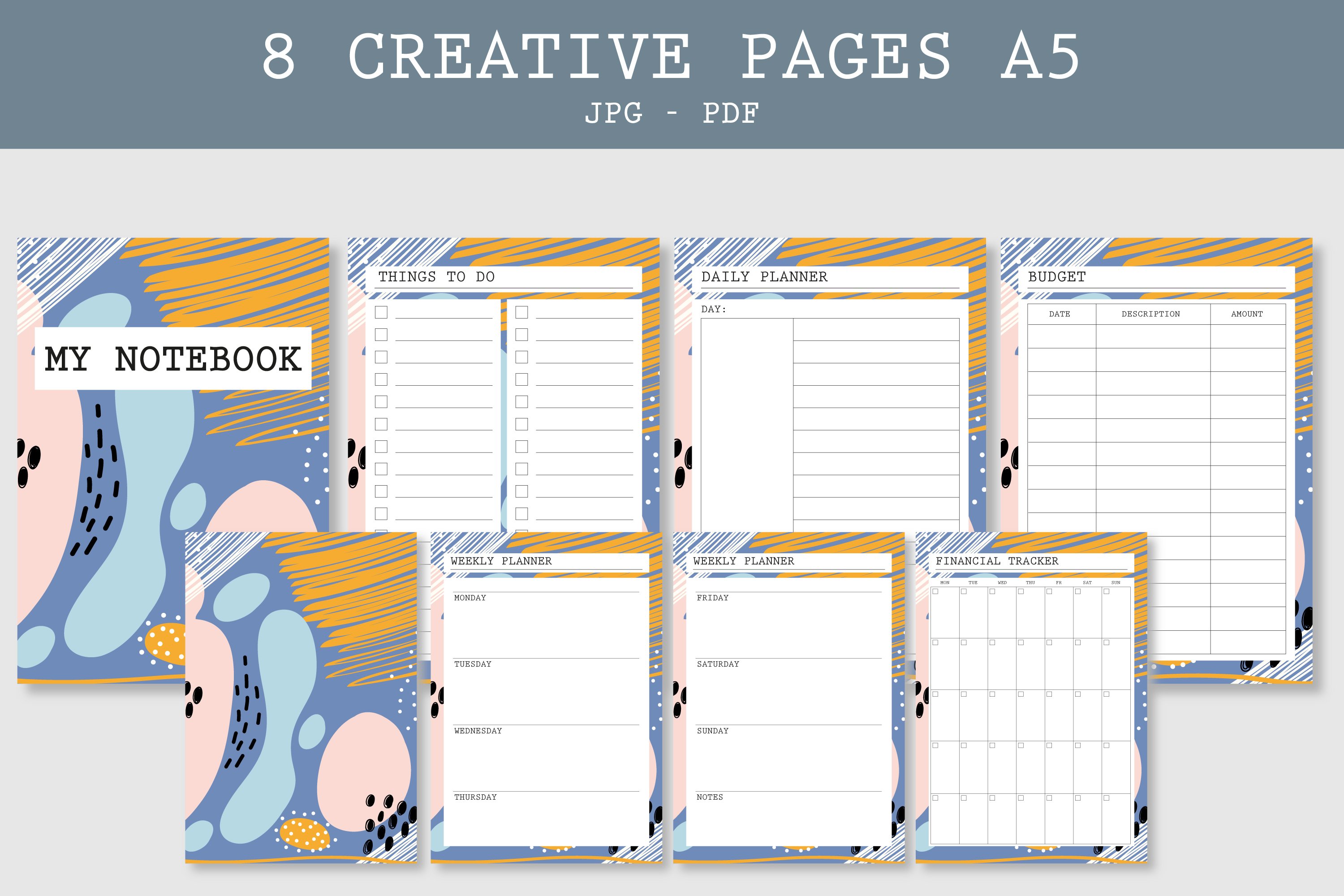 8 Planner pages A5, printable set, bullet journal Inserts (1229528 ...