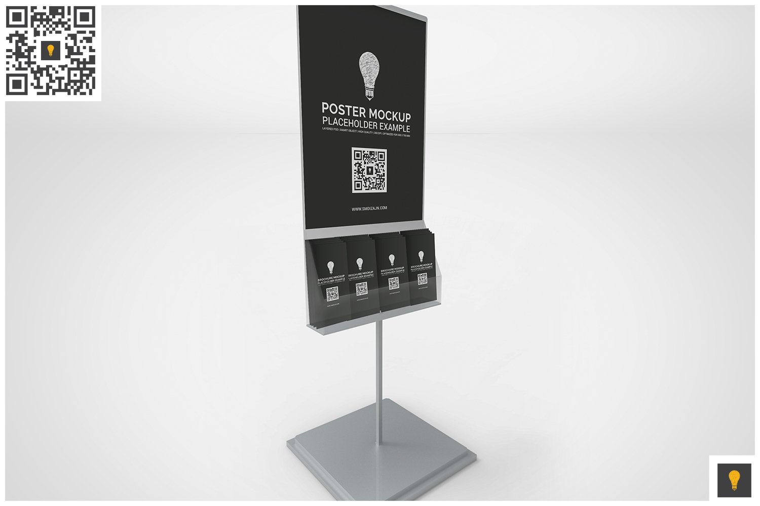 Poster Stand with Brochure Rack Mockup (20406) Mockups