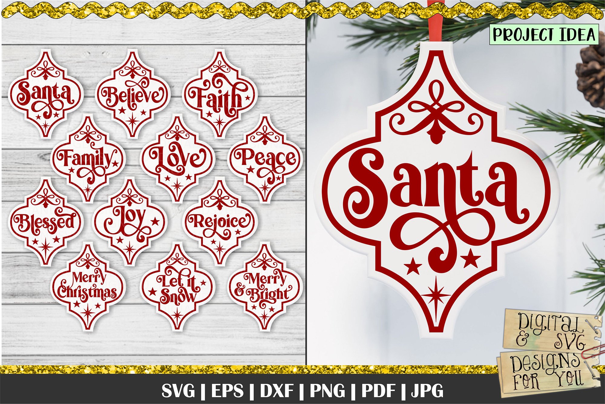 Arabesque Tile Ornament SVG Christmas Words Quotes (1042553) Cut