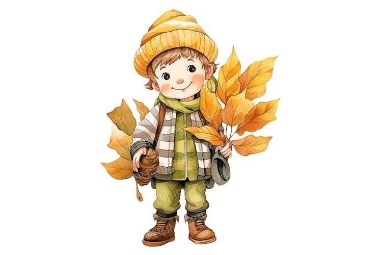 Cute Boy in Fall Fashion PNG