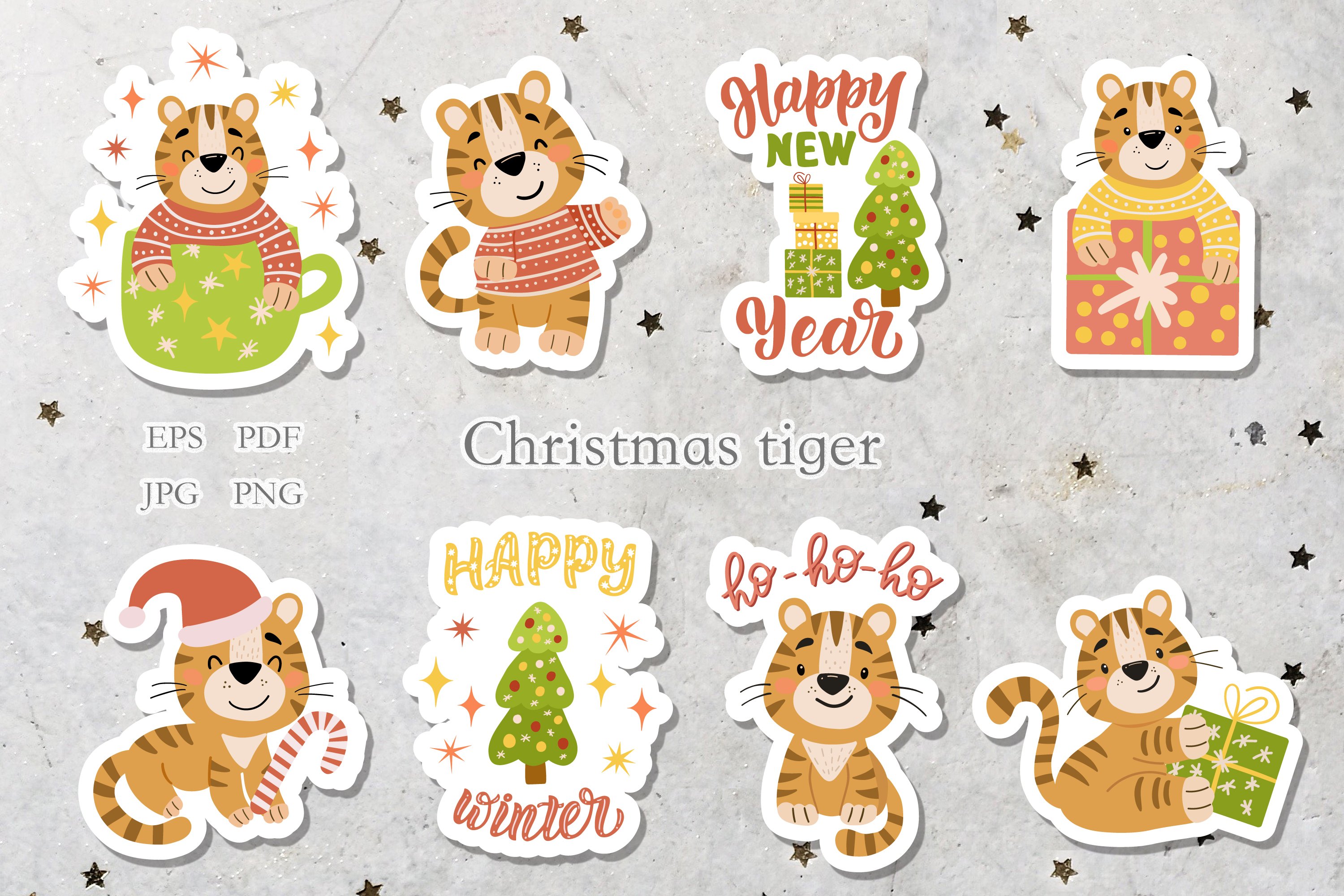 Christmas Tiger Stickers. Printable Christmas Stickers