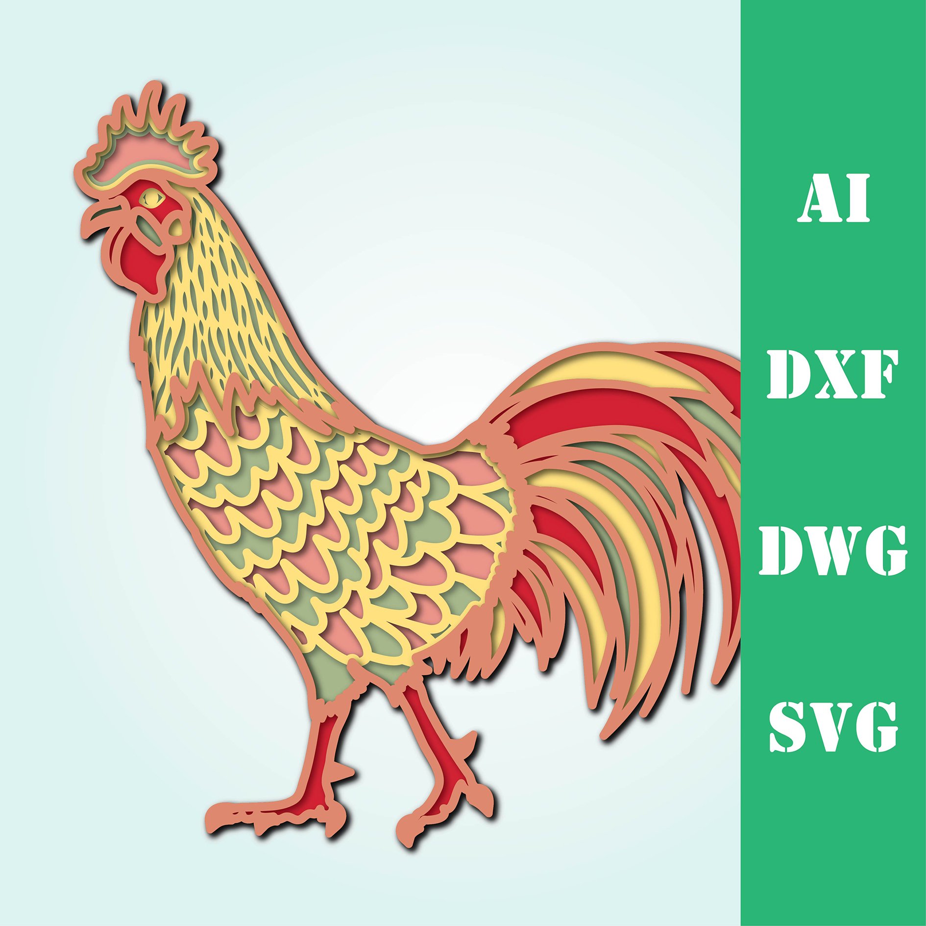 Rooster 3d model multi layer mandala (539836) | Cut Files | Design Bundles