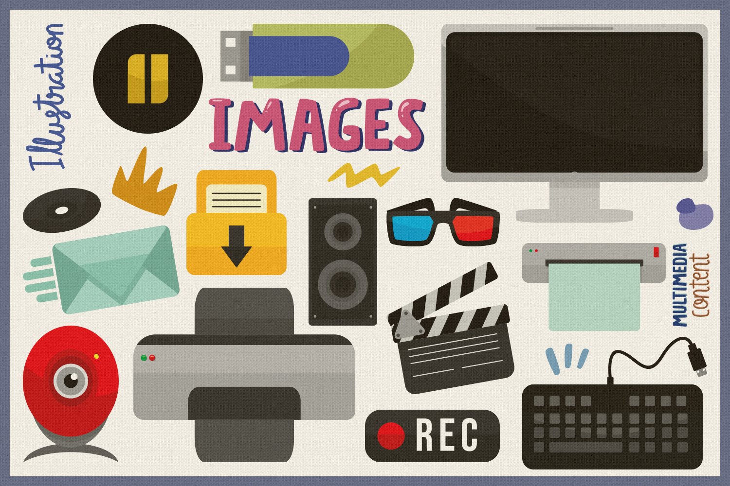 Multimedia Vector Clipart and Seamless Pattern