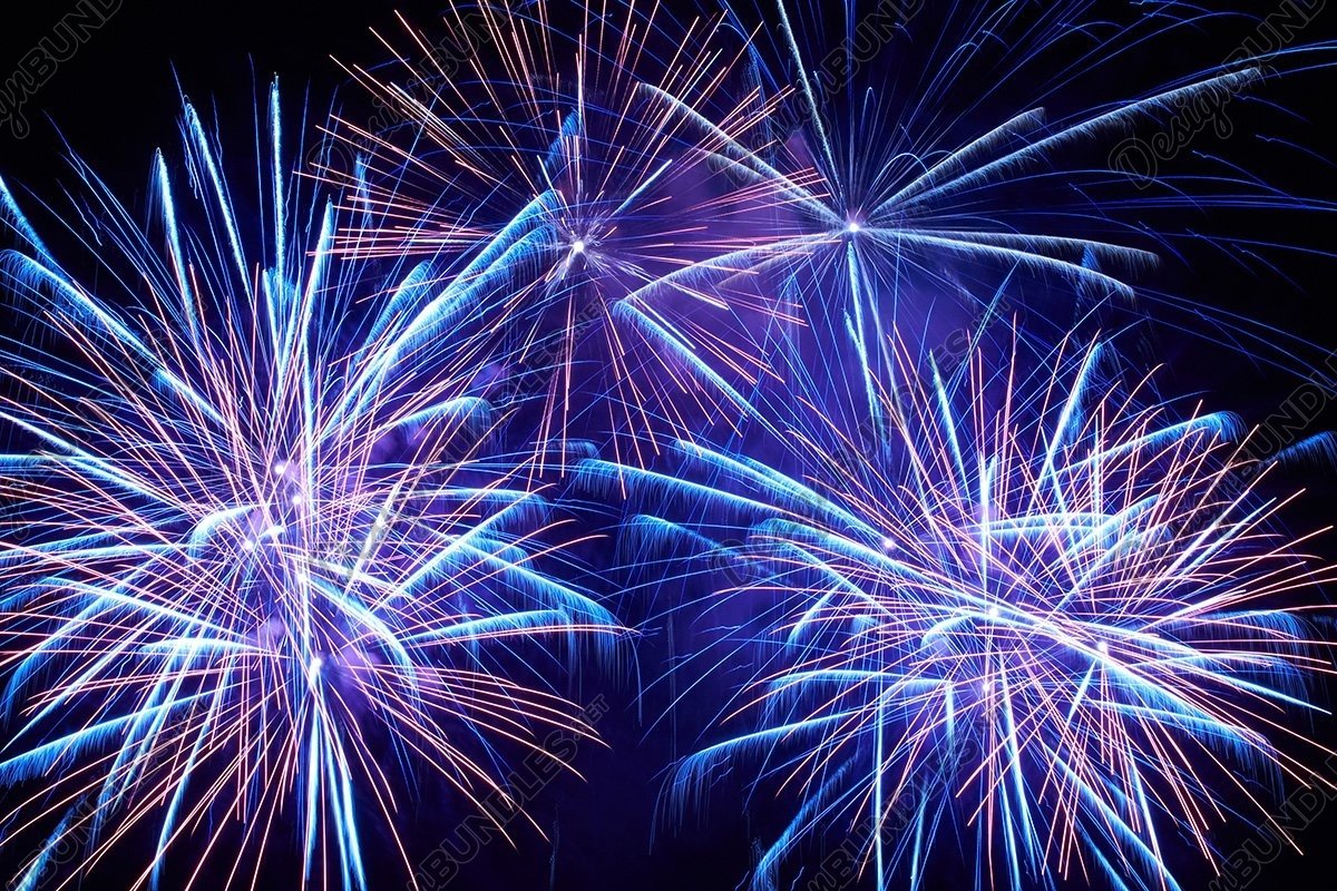 Blue colorful fireworks on the black sky background (797687) | Arts and  Entertainment | Design Bundles