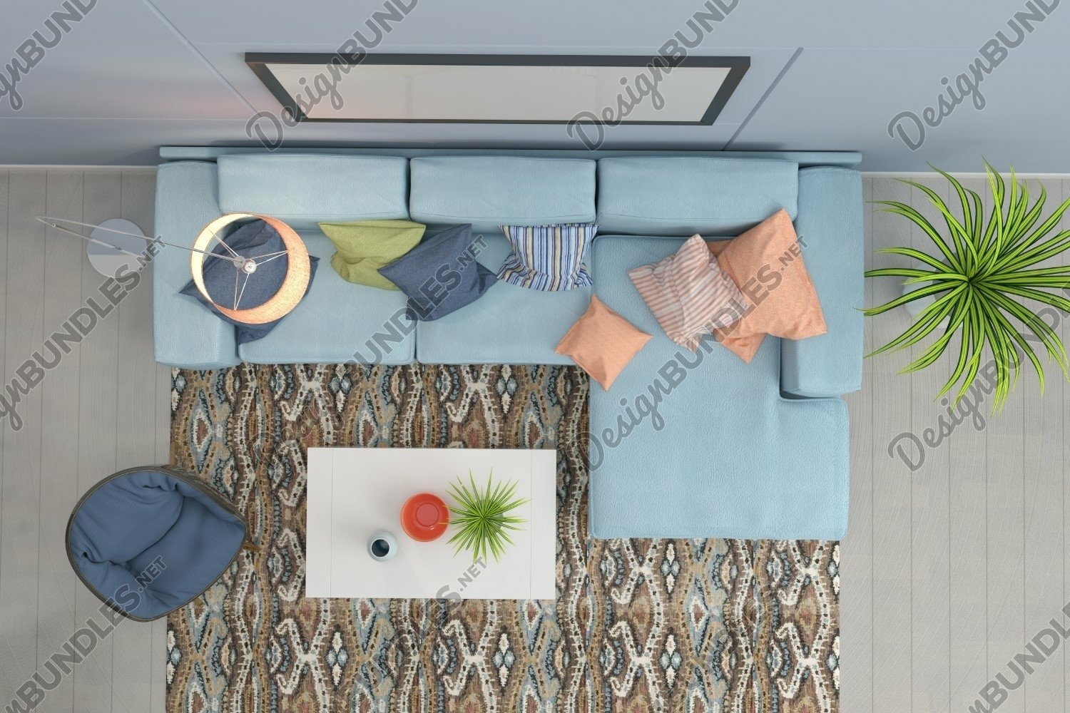 Top View Living Room grey sofa (1321796) | Architecture | Design Bundles