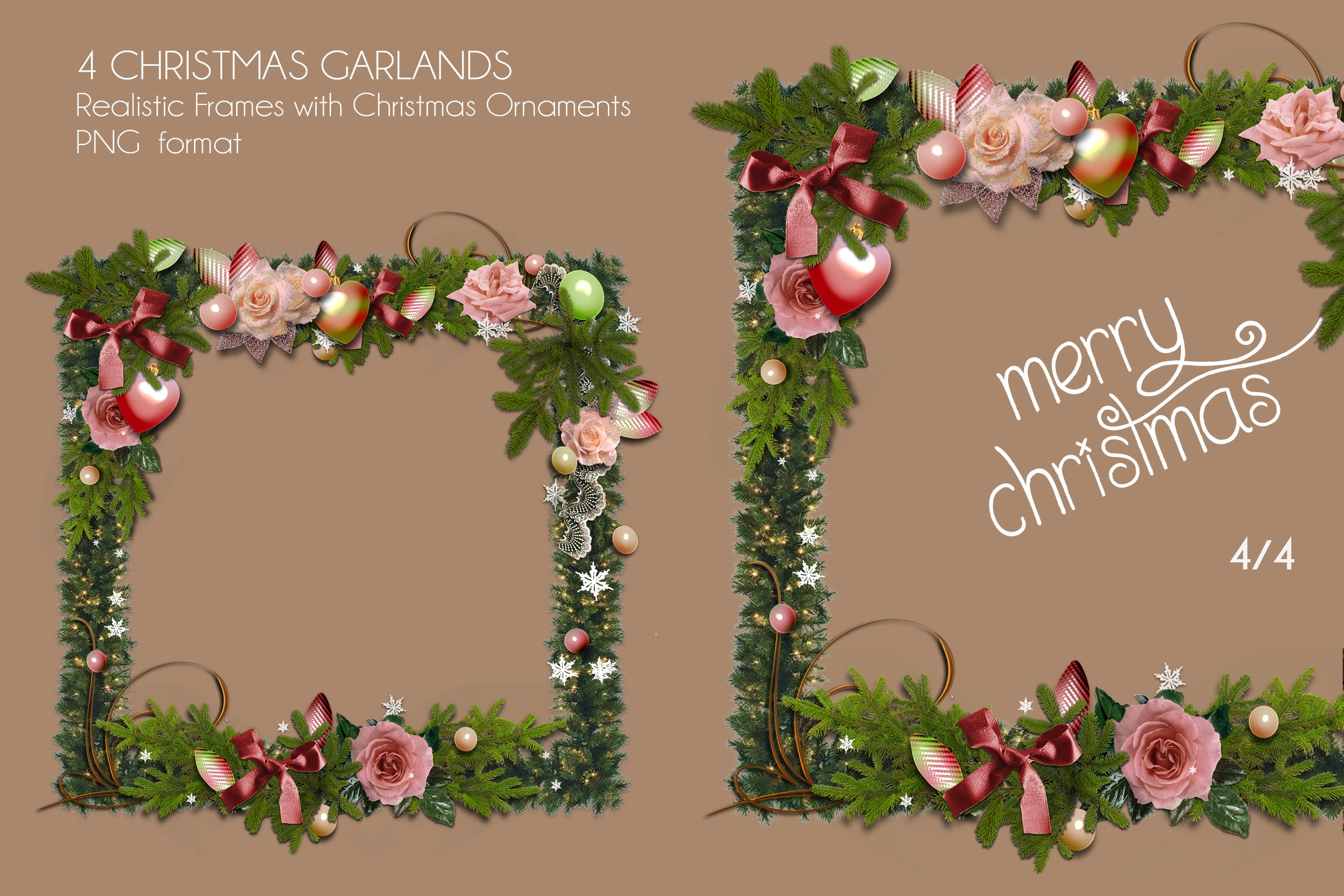 Four Christmas Garland Frames PNG (950923) Elements Design Bundles