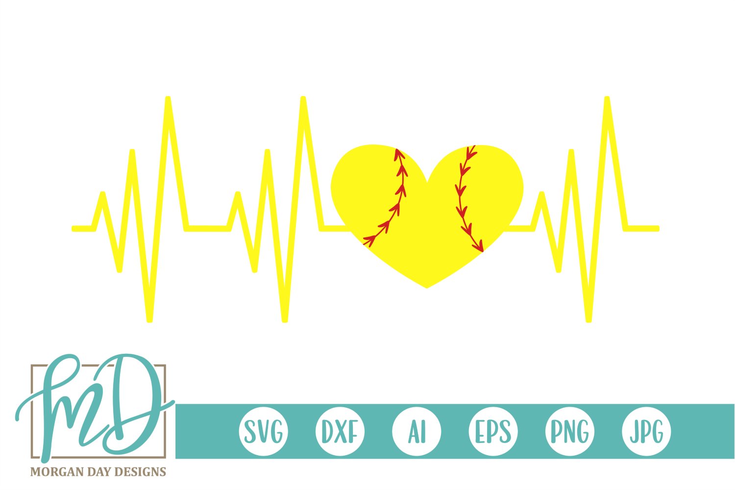 Softball Heartbeat SVG DXF PNG Cut File