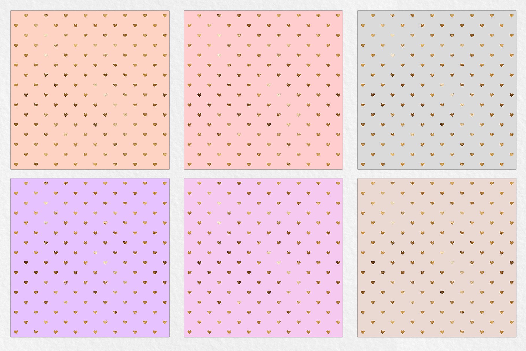 Pastel Gold Foil Hearts Digital Paper Set (669301) Patterns Design