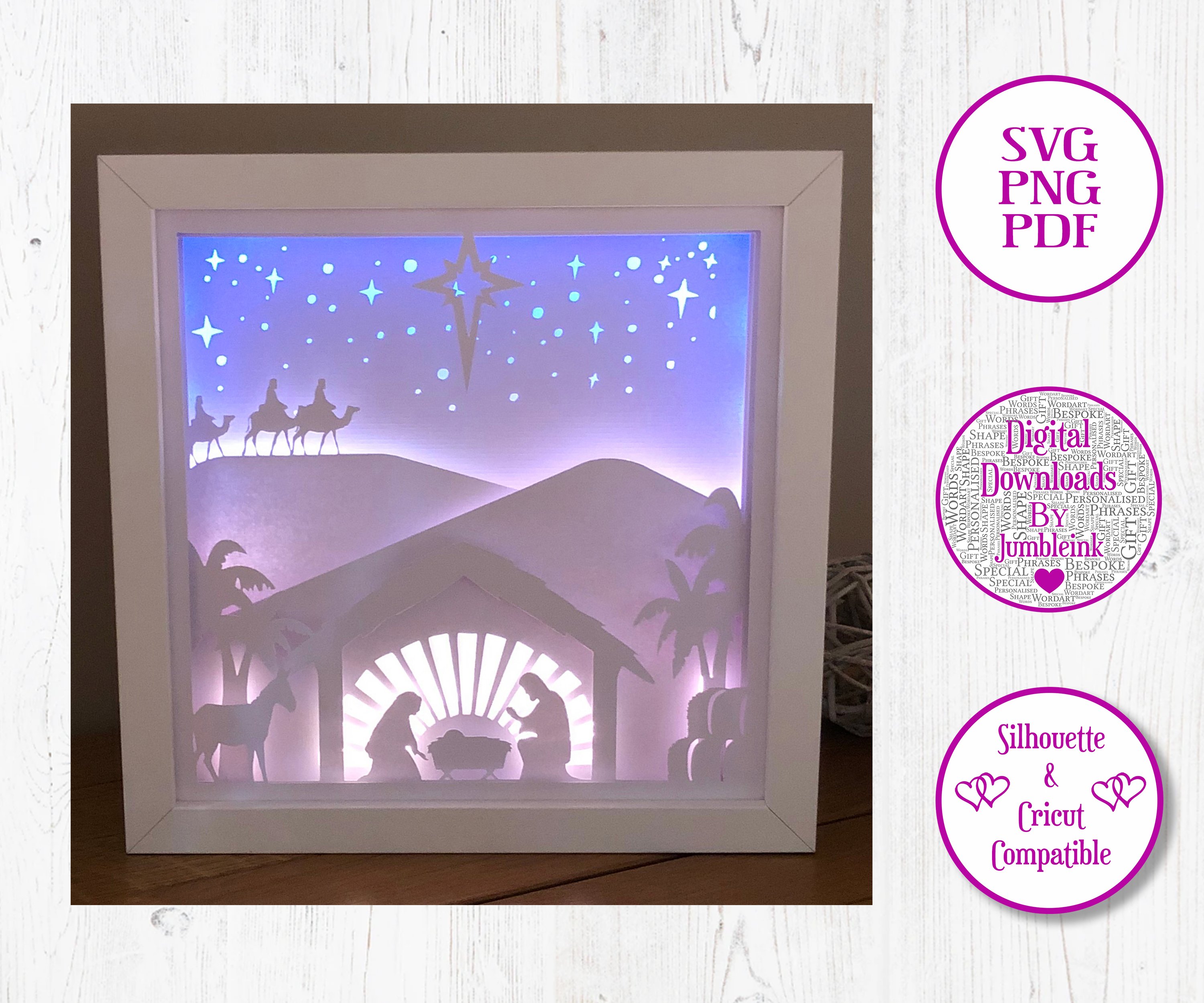 Nativity - 3D Paper Cut Template Light Box (787070) | Cut Files ...