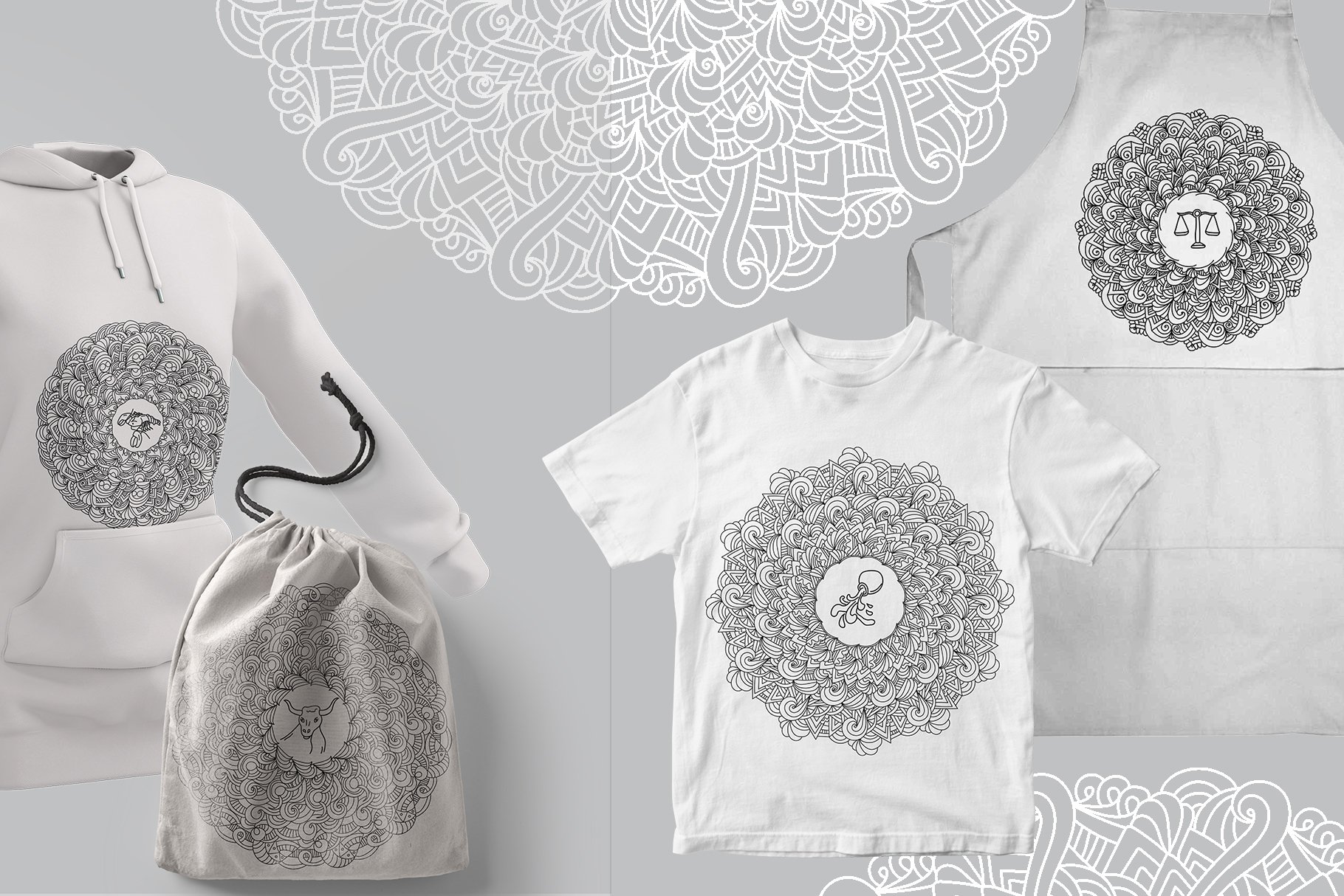 Zodiac Mandala Bundle, Set of 12 outline mandalas (1044564 ...