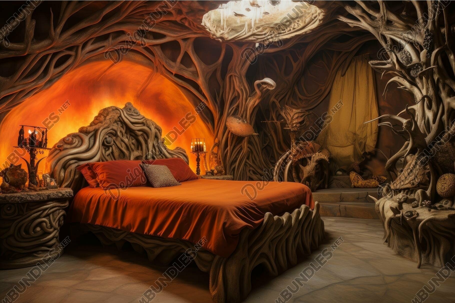 Enchanted forest themed bedroom interior, image size:1820x1214