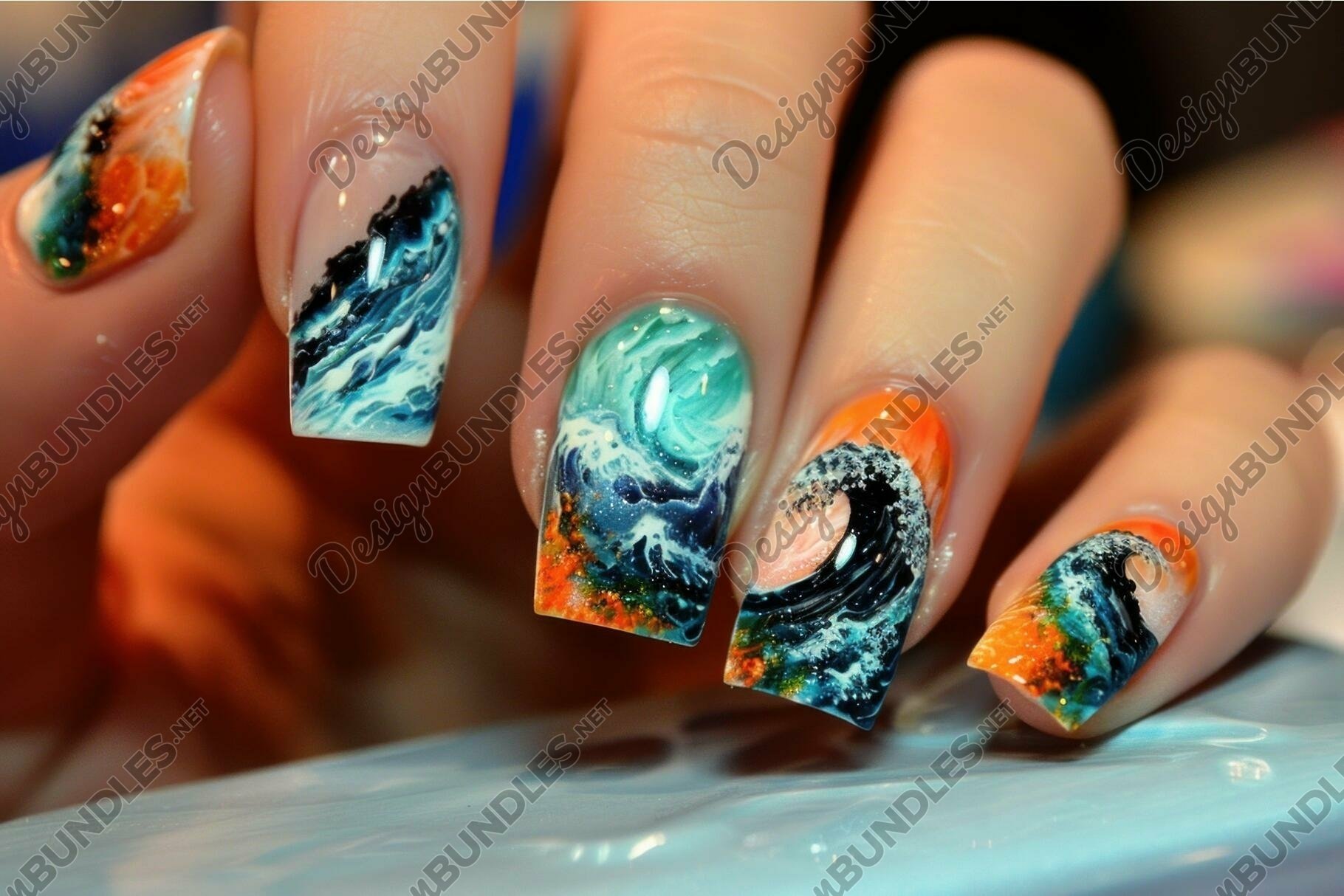 Ocean Wave Glitter Nails That Shine