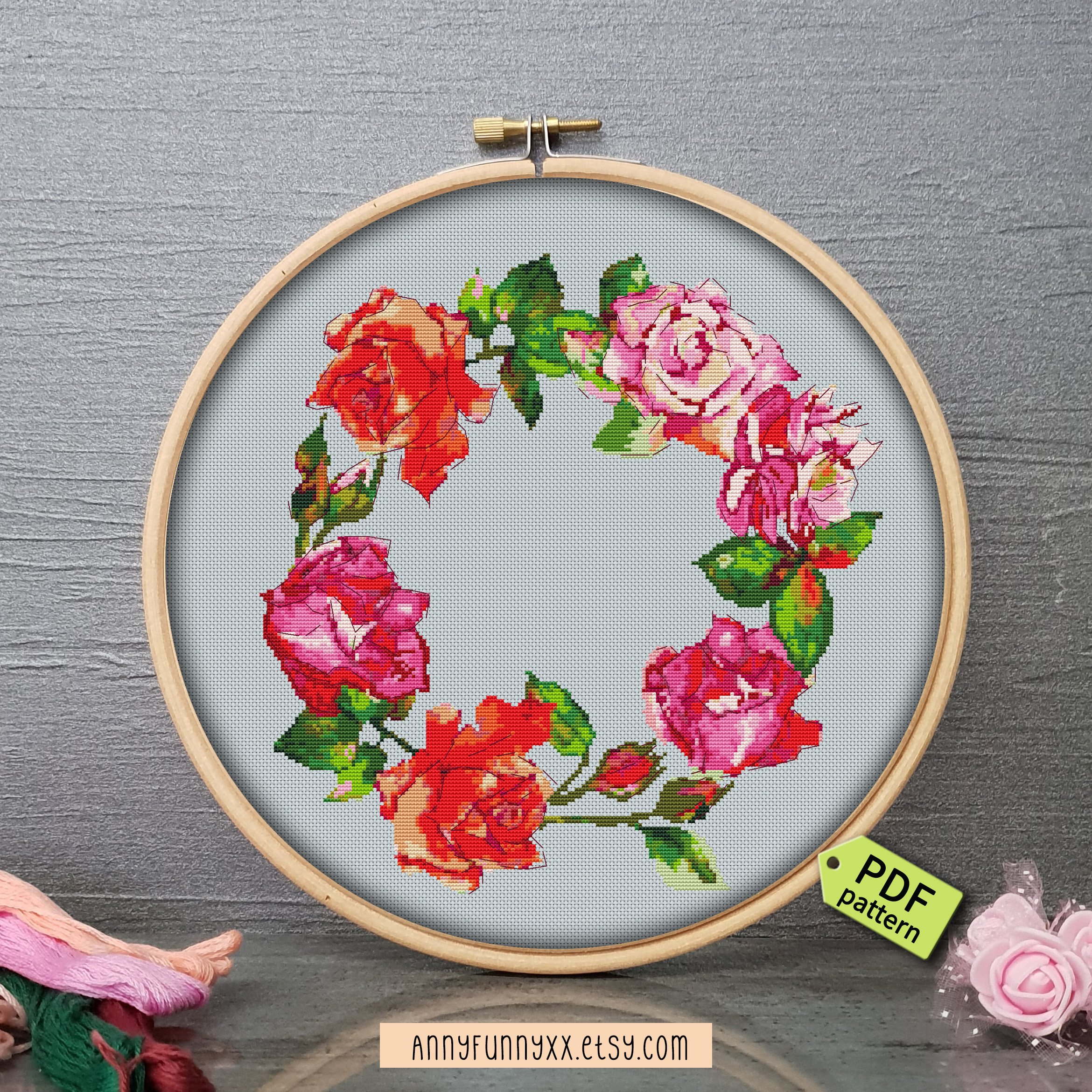 Rose cross stitch pattern PDF, Floral Xstitch (563905) Designs