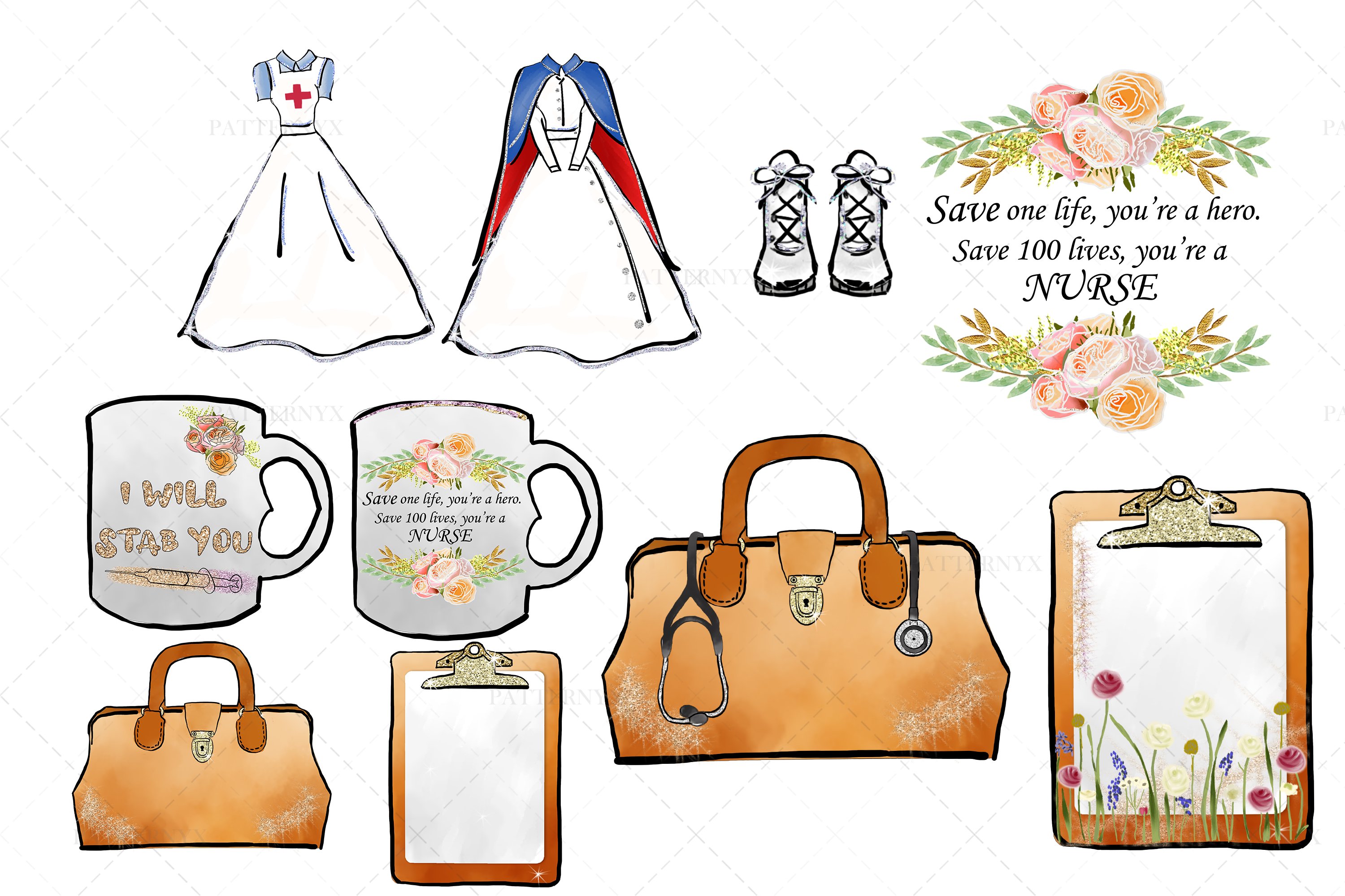 Medical Vintage Nurse Clipart, Nurse PNG Planner Sticker, image size:3000x2000