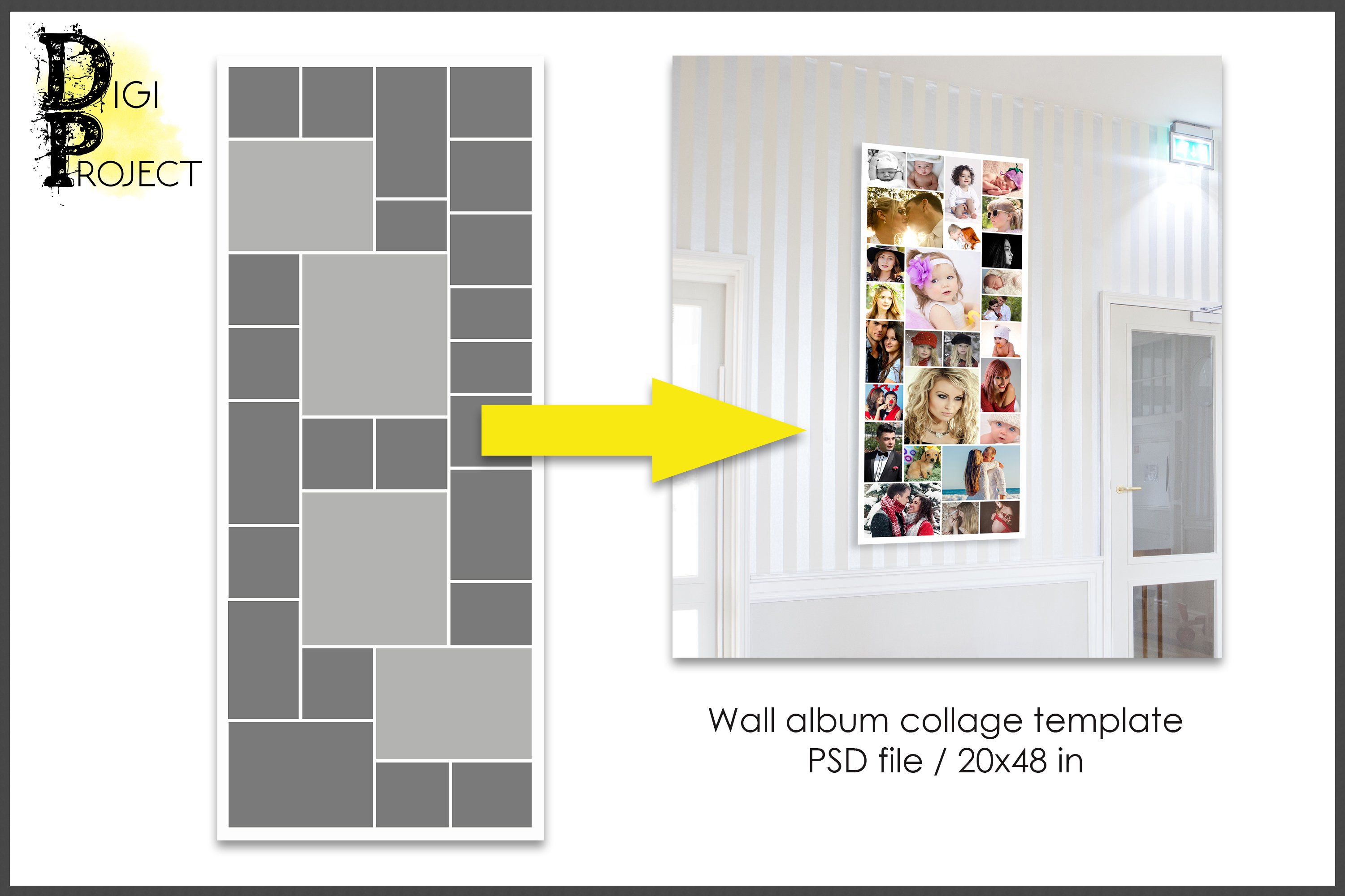 Collage template, album on a wall, psd template (988220