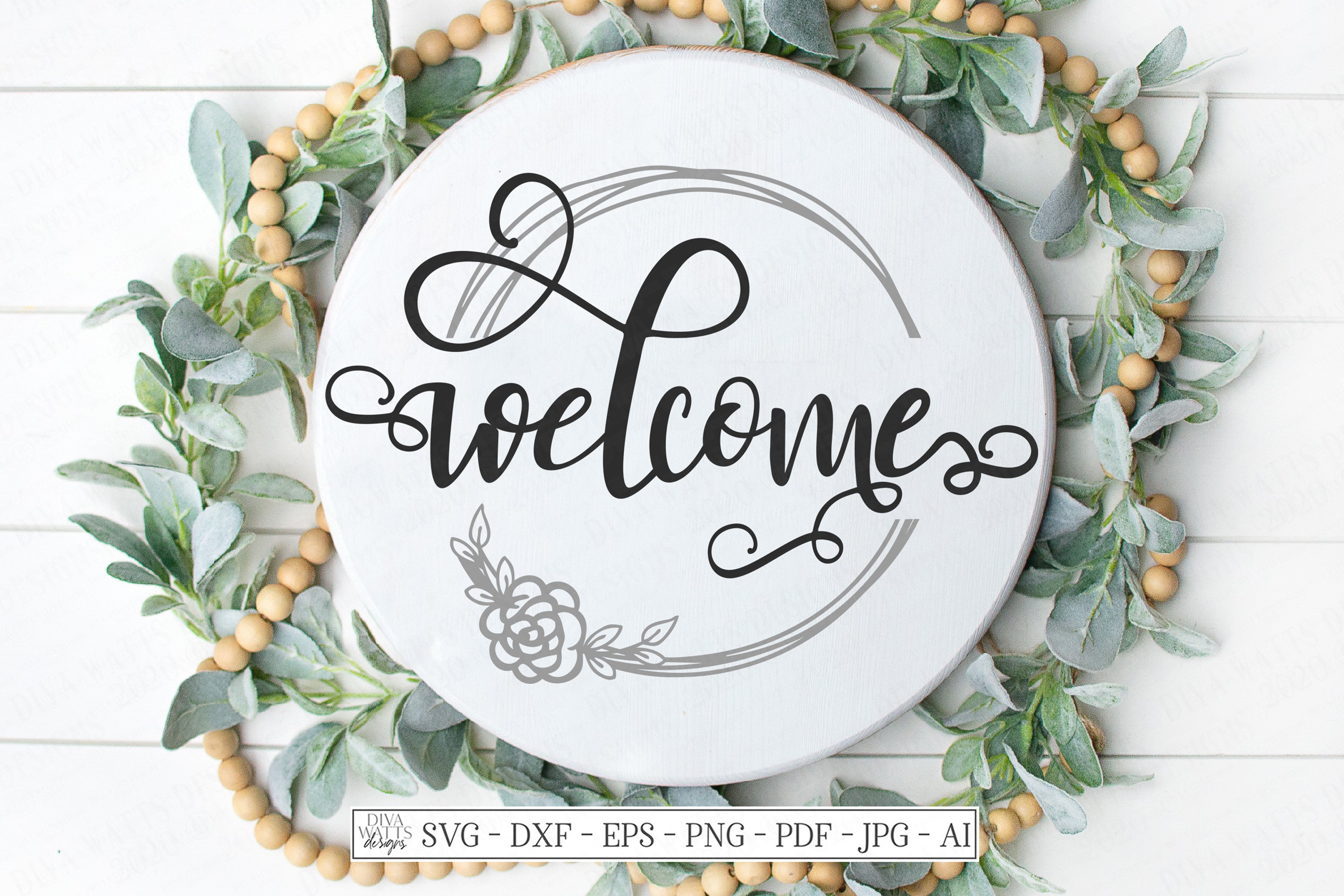 Welcome - Farmhouse Split Vine Wreath - Swirly Script SVG AI