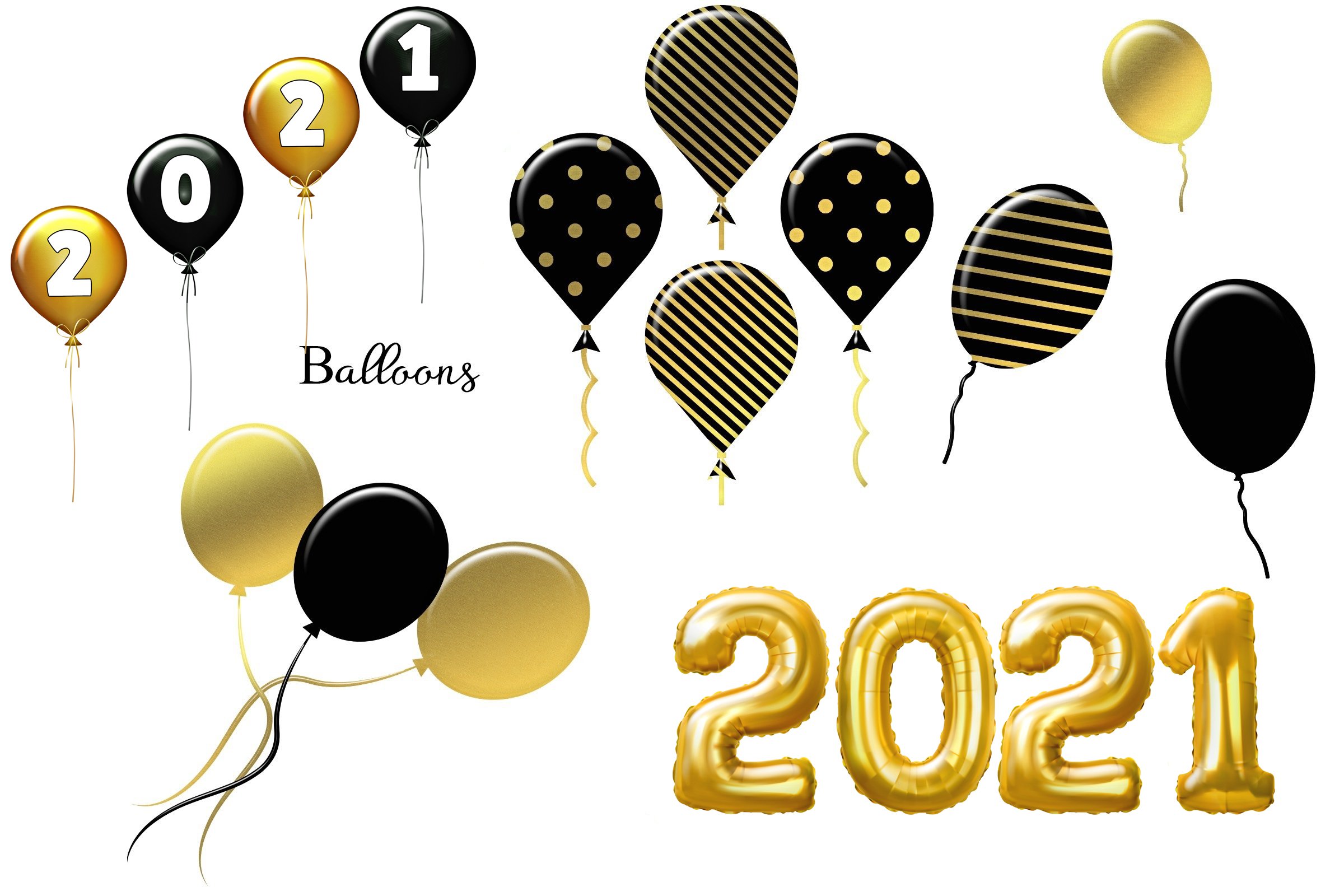 New Year 2021 Black and Gold Clip Art (389032) | Illustrations | Design