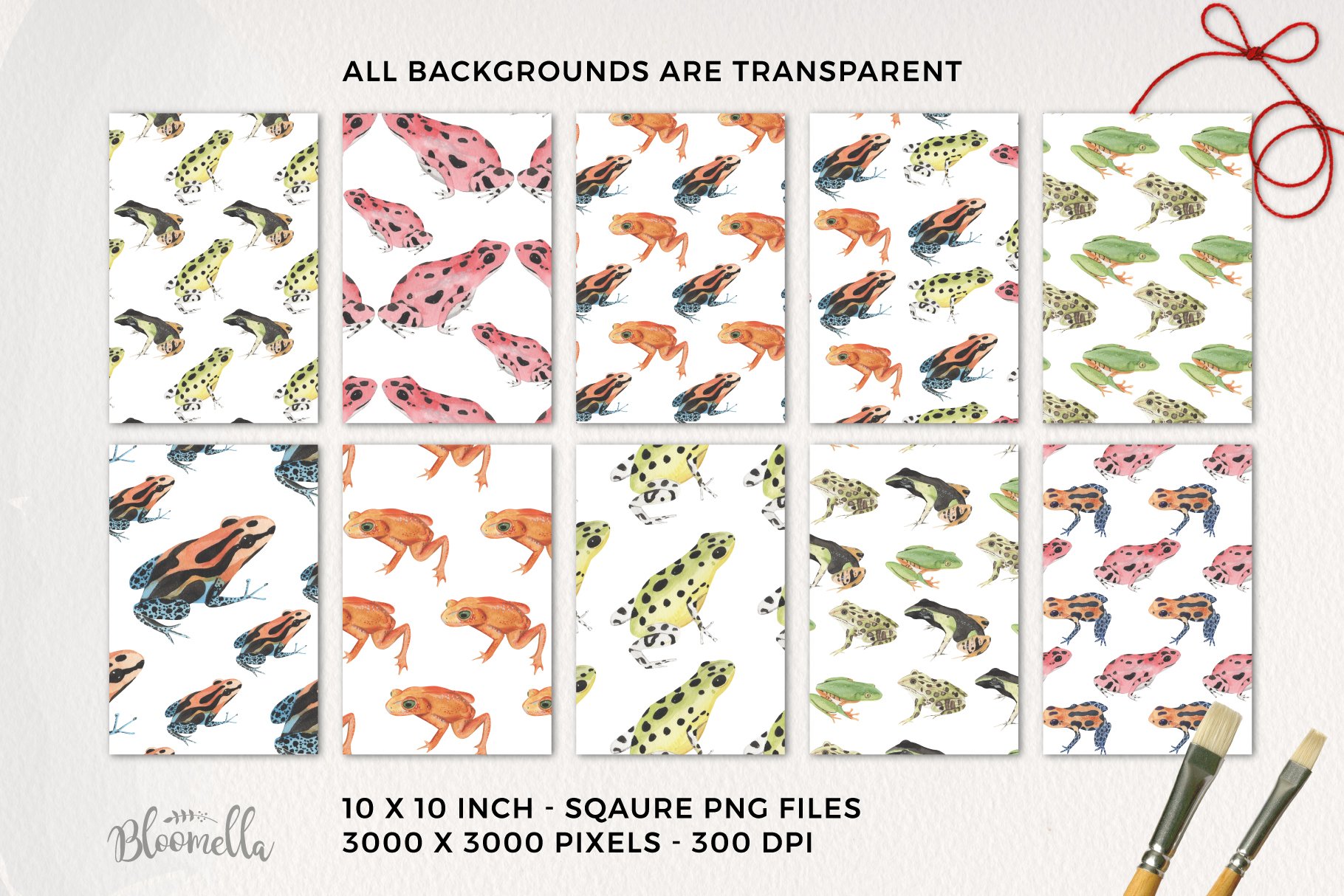 Frogs 10 Seamless Patterns Digital Paper Reptile Frog