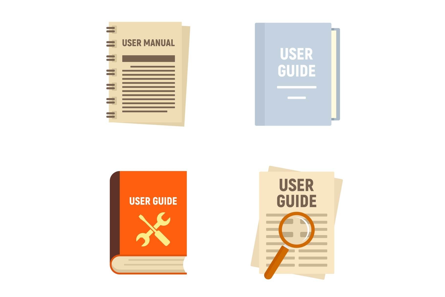 User guide icons set, flat style (554816) | Illustrations | Design Bundles