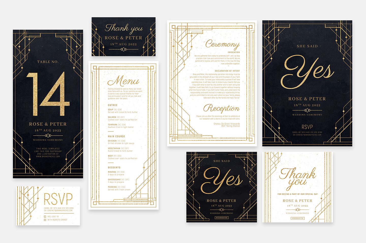 Art Deco Wedding Invite Templates, image size:1440x957