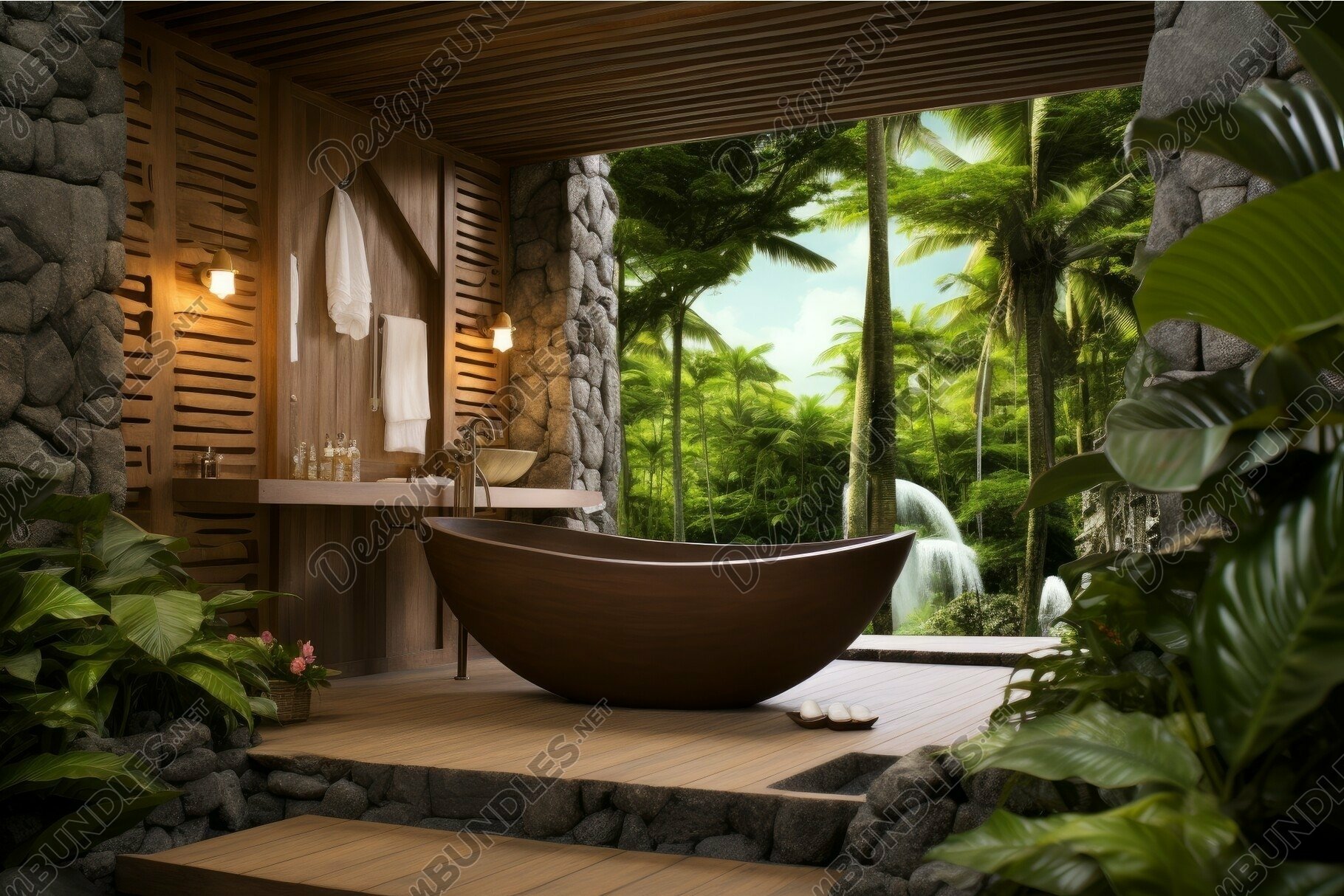 Luxury spa retreat with tropical view