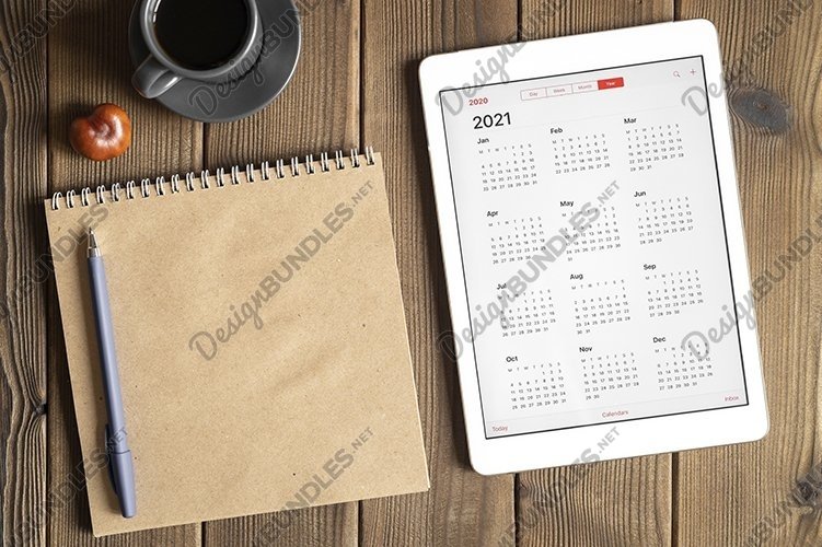 Download Tablet With Calendar For 2021 Coffee Notebook Copy Space 1035268 Technology Design Bundles