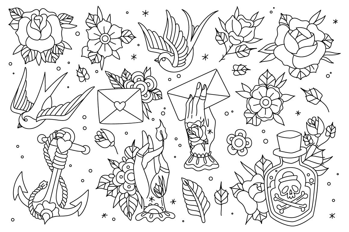 Old school traditional tattoo collection (839784) | Illustrations ...