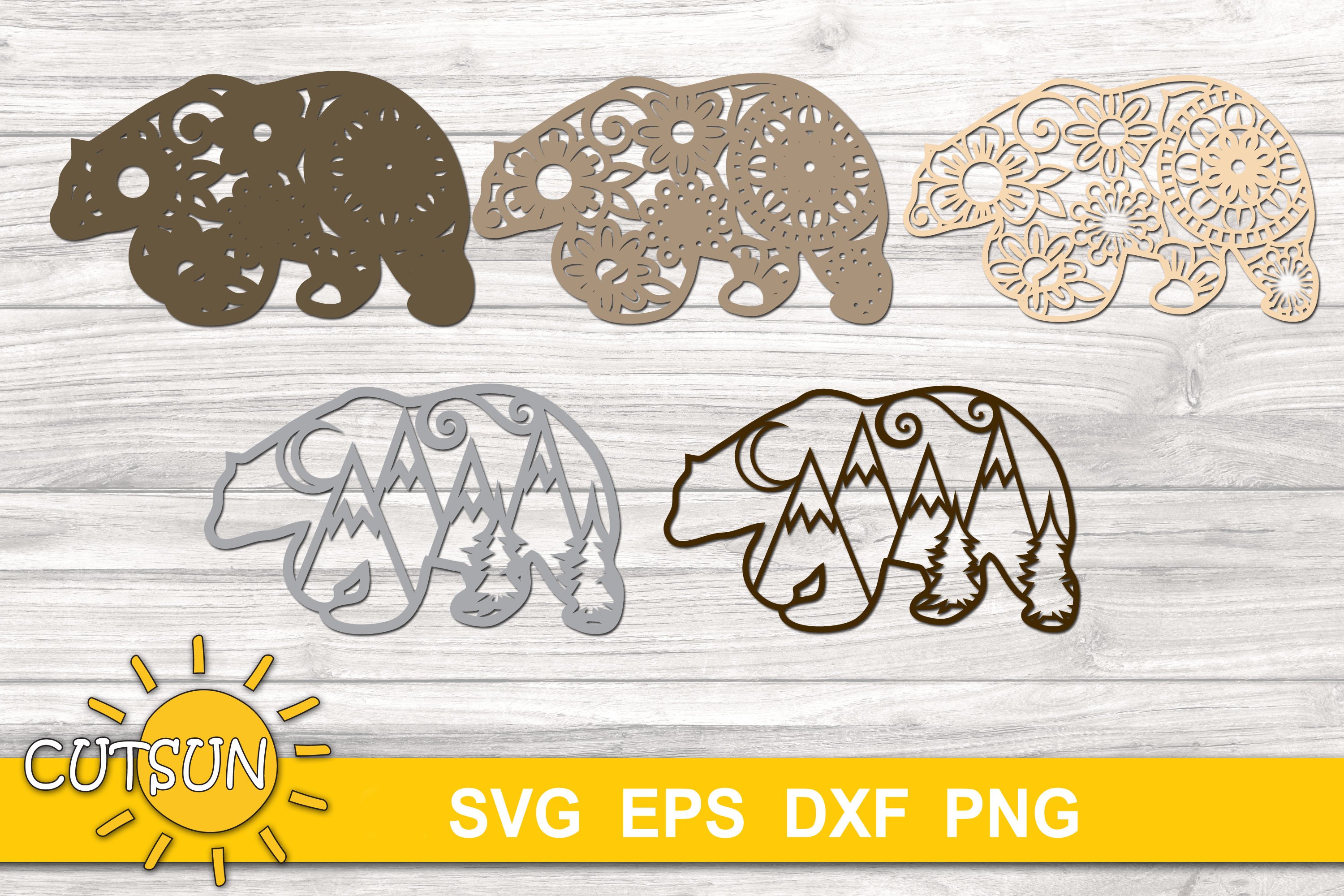3D Layered Bear Mandala cut file for crafters 5 layers (671147) | Cut