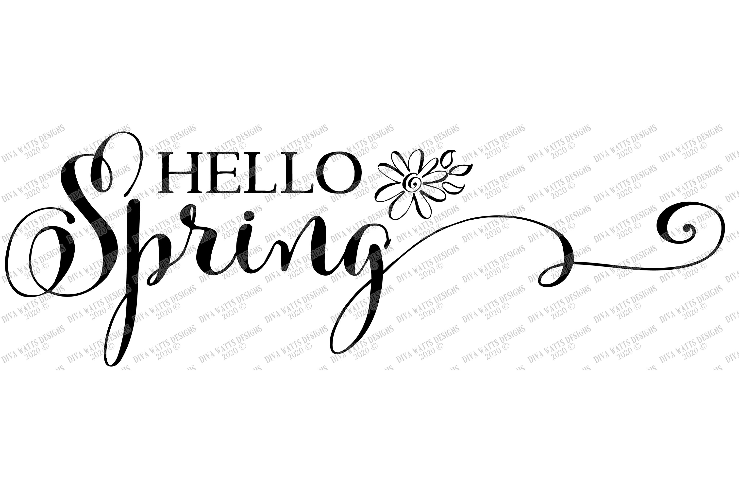 Hello Spring - Farmhouse Script Sign - SVG DXF EPS Cut File (515551 ...
