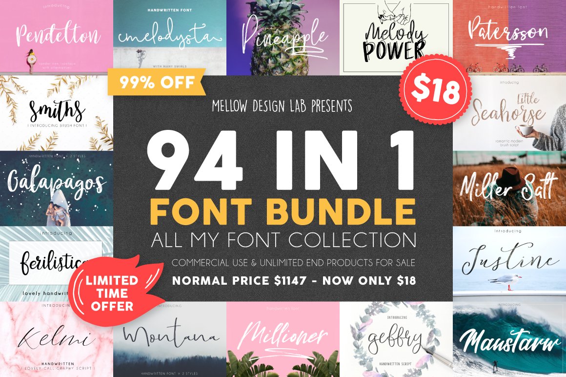Download 94 In 1 Font Bundle Sale 35558 Script Fonts Font Bundles