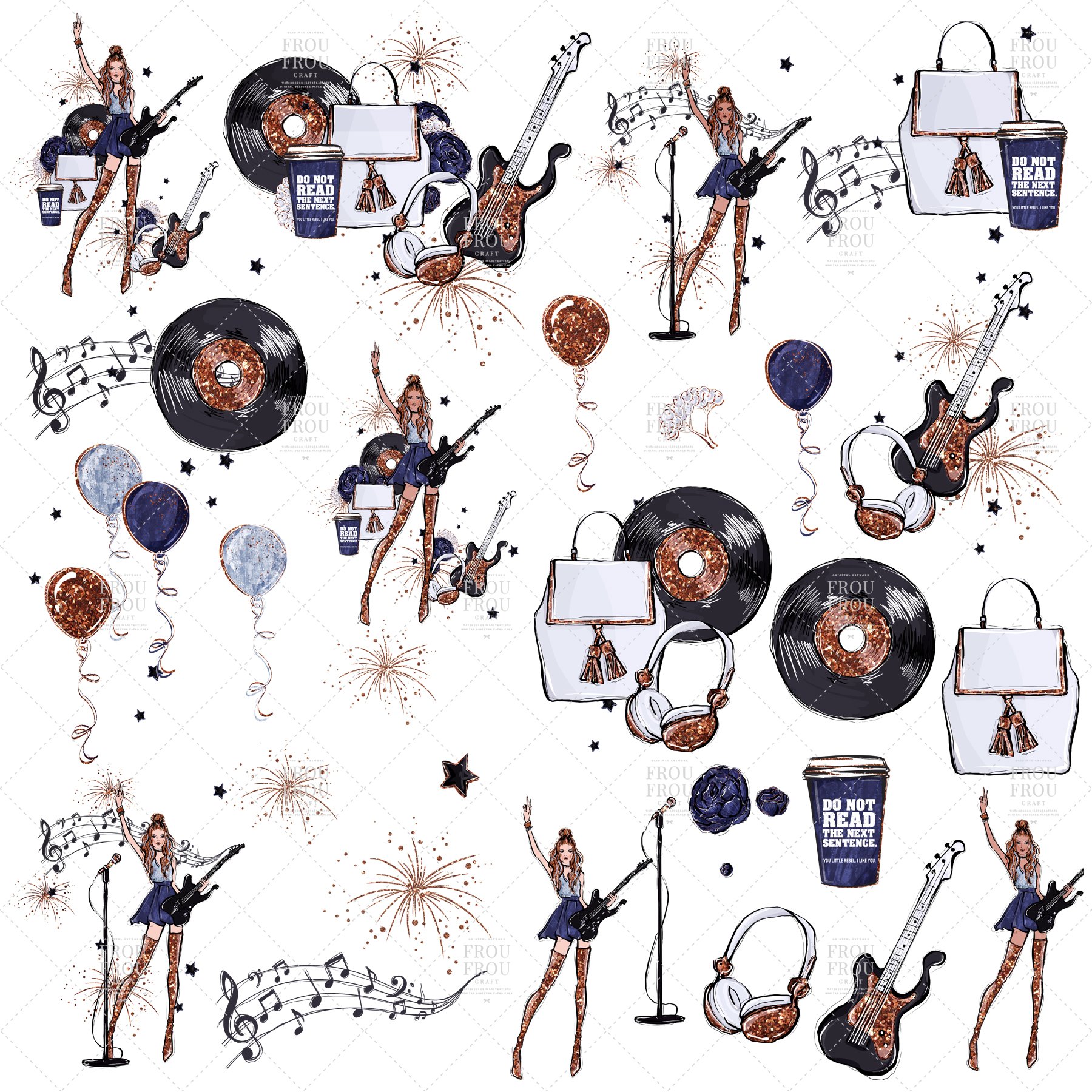 Rock Star Fashion Music Girl Singer Clip Art (355130) | Illustrations