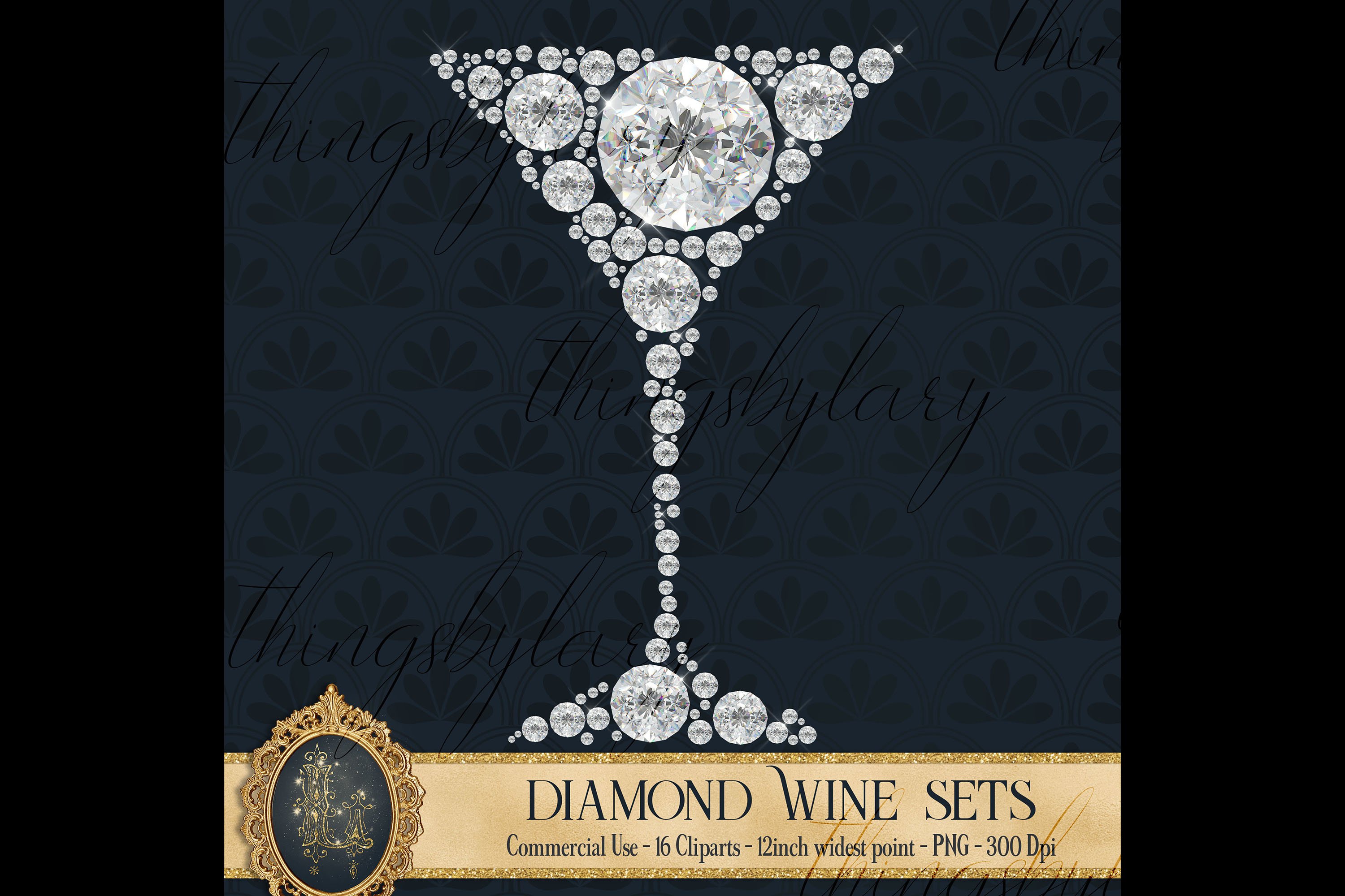 16 Diamond Wine Glass and Bottle Clip arts, Diamond Party (132996