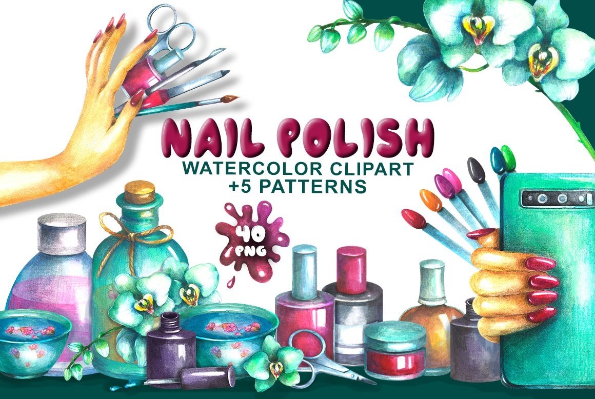 Nail Polish Watercolor clipart (598212) Illustrations Design Bundles