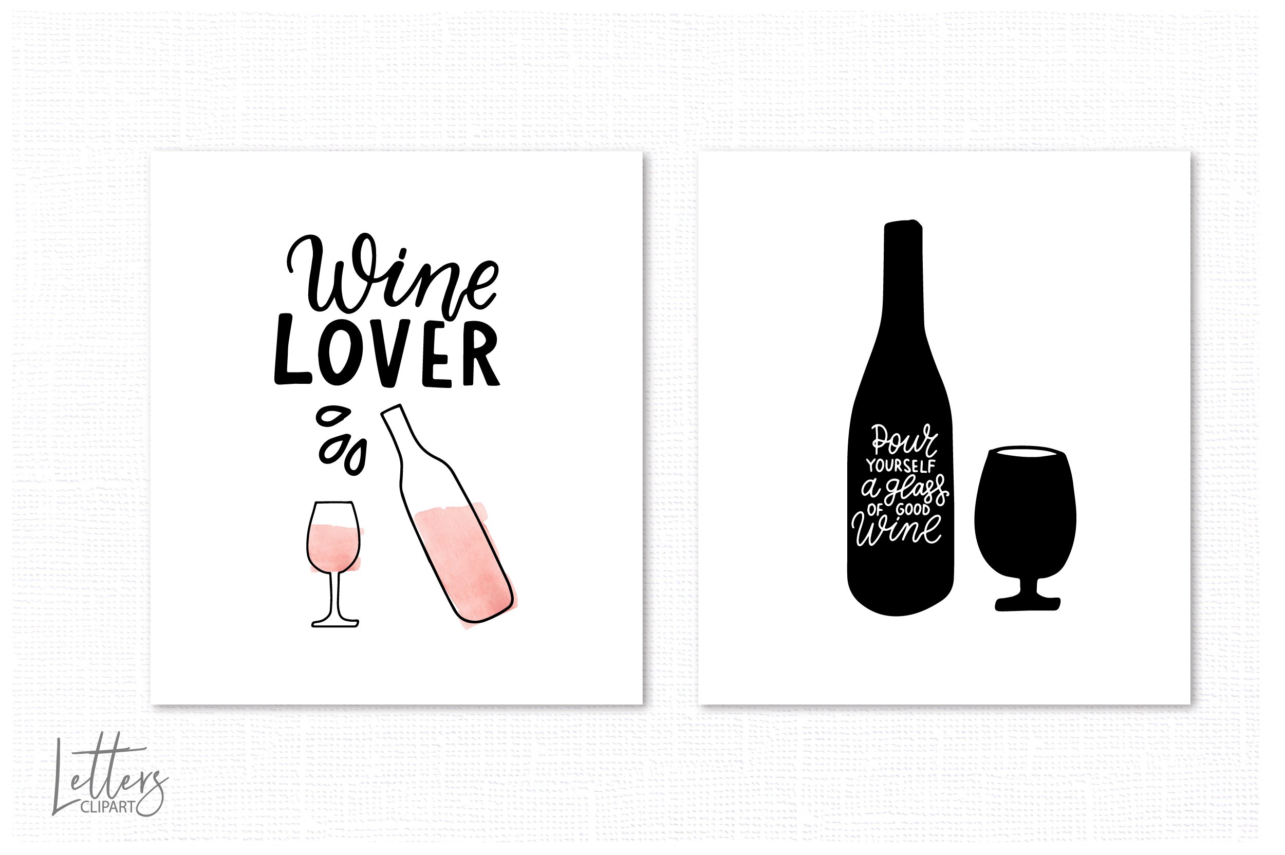 Wine lovers quotes with wine watercolor clipart set (849593