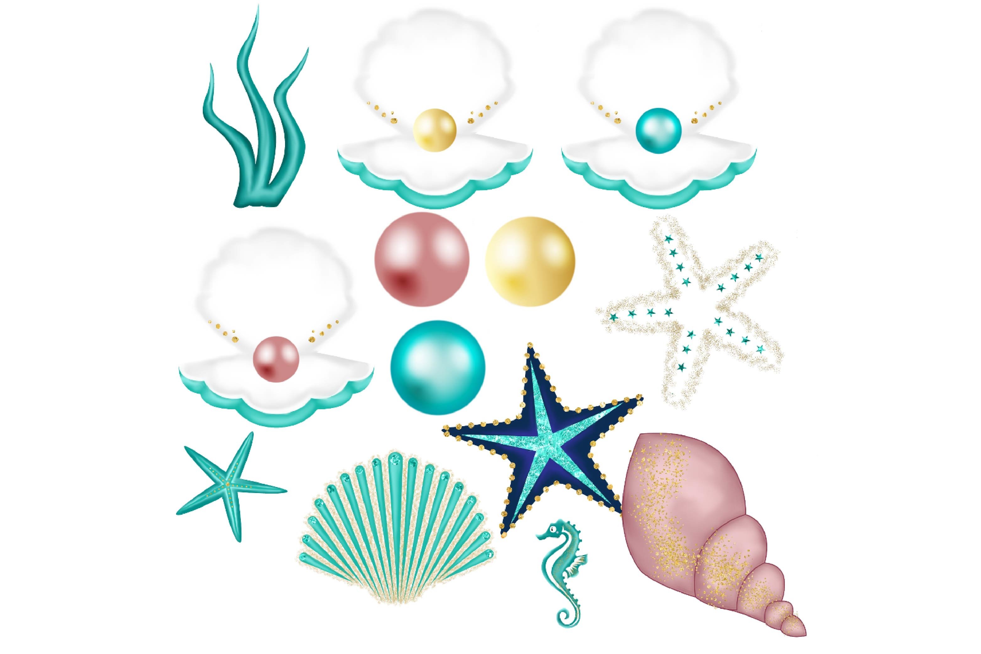 Glitter Mermaids Clipart (46948) Illustrations Design Bundles