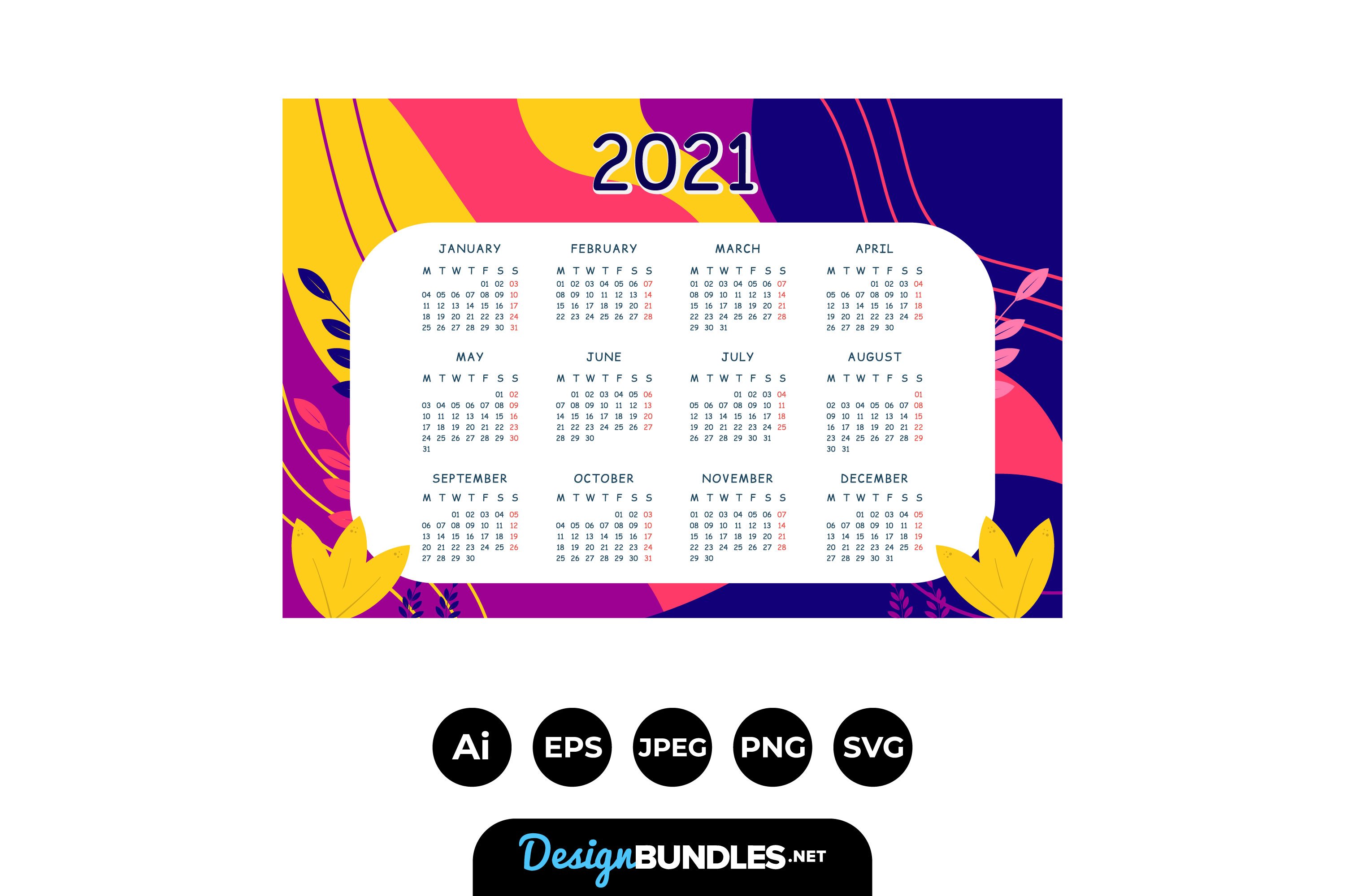 Download Flat Design New Year 2021 Calendar