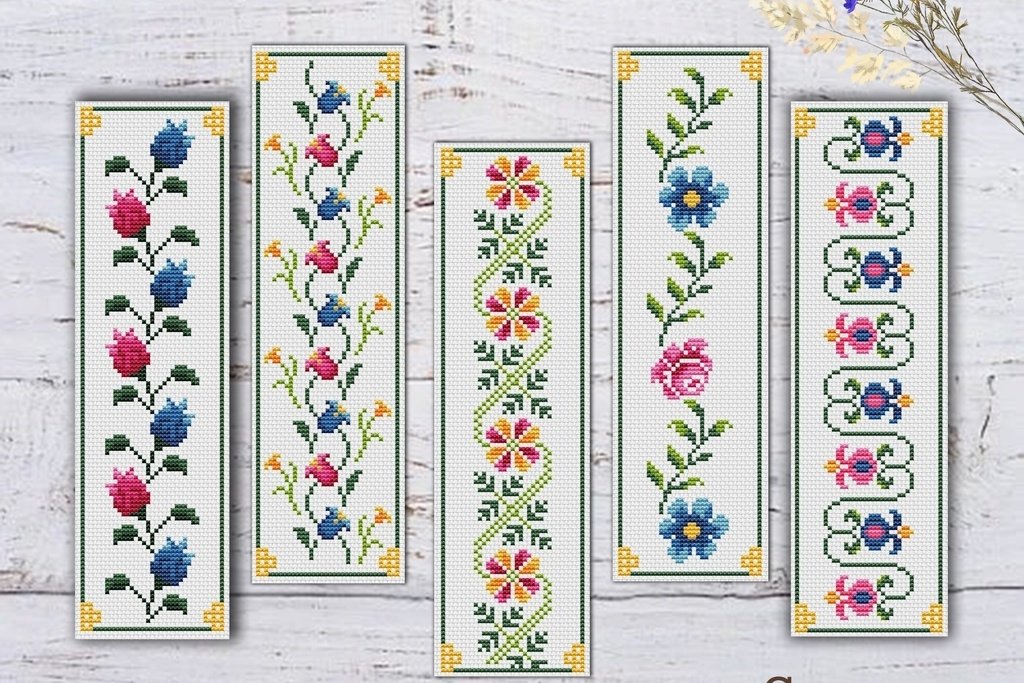 5 Bookmarks Cross Stitch Pattern Flowers Instant Download 5-bookmarks-cross-stitch-pattern-flowers-instant-download