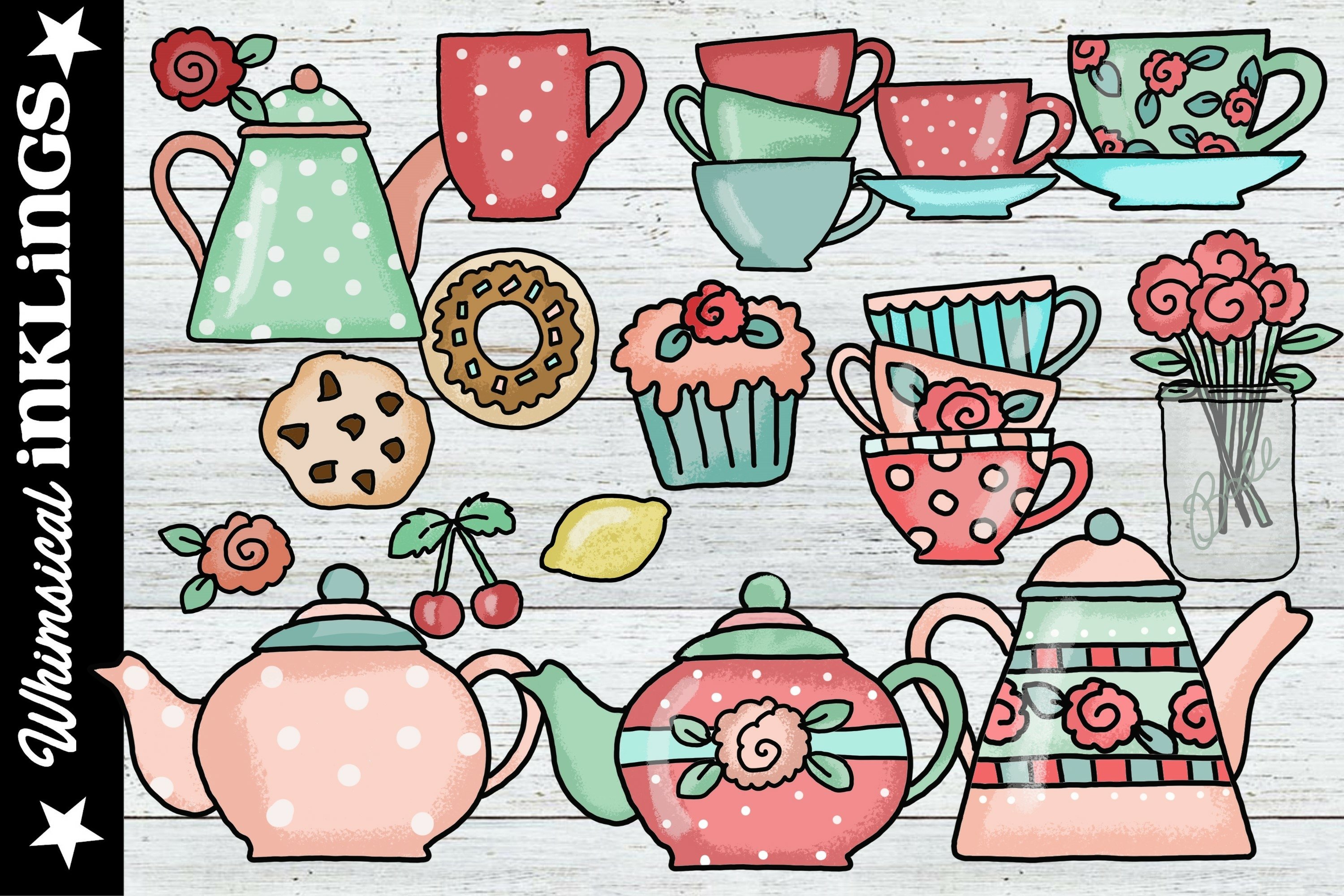 Pretty Tea Party Elements Sublimation Clipart Set